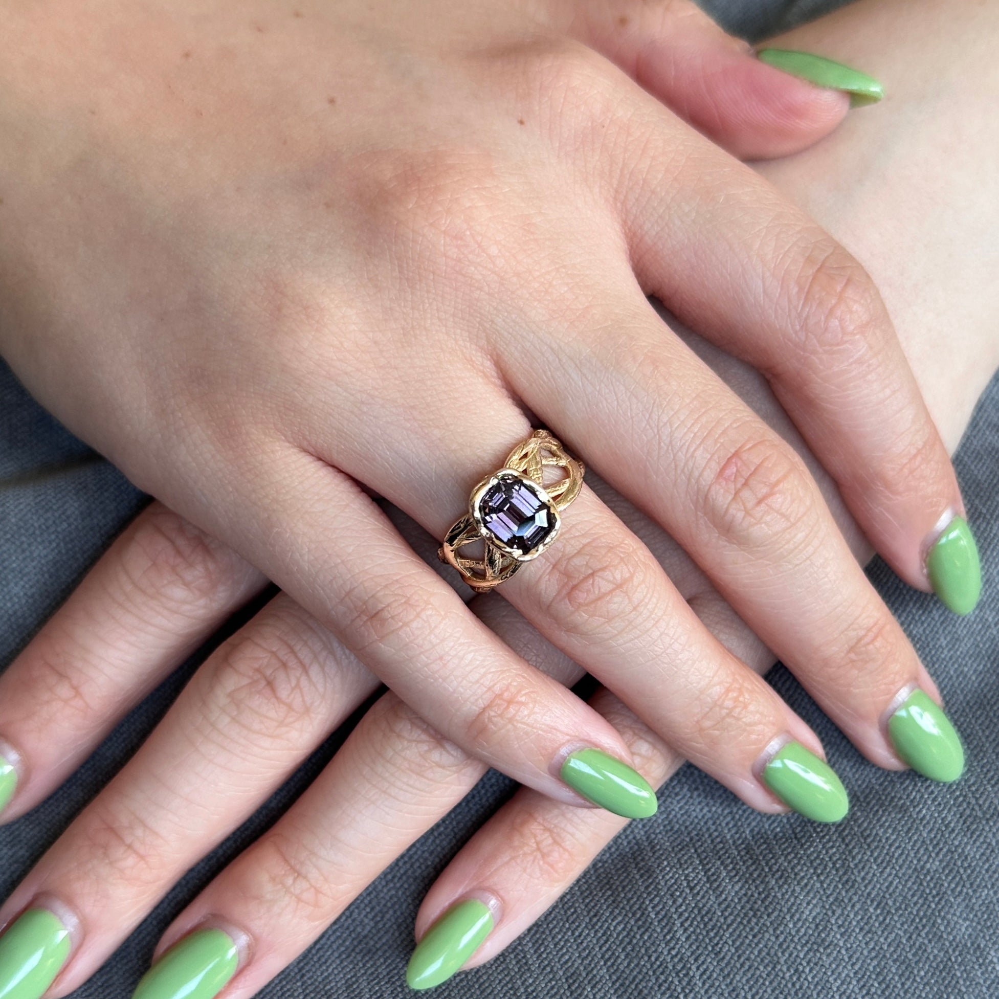 2.66ct Purple Spinel Vine Statement or Engagement Ring set in 14k Yellow Gold - Skyjems Wholesale Gemstones