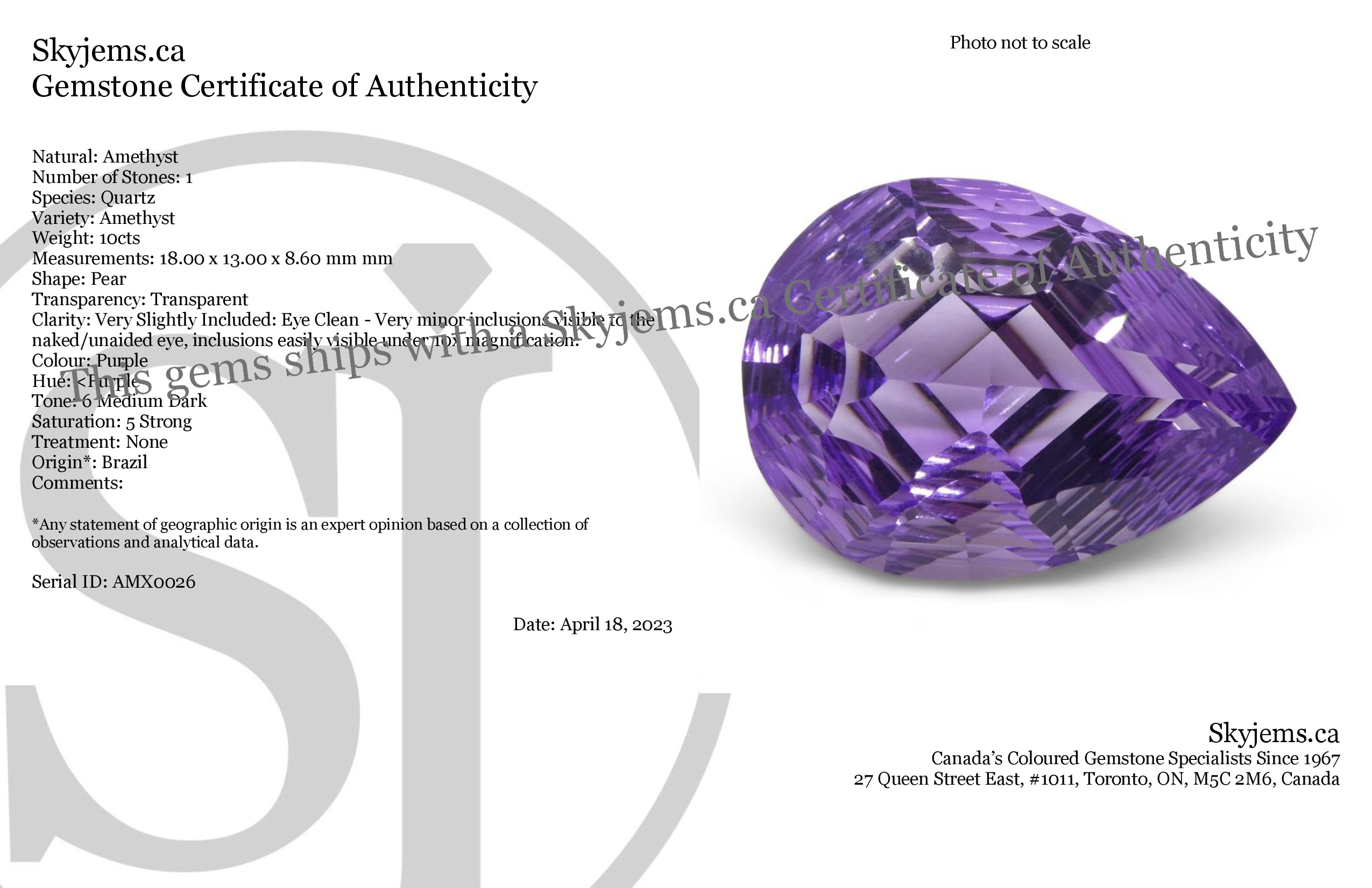 10ct Brazilian Purple Pear Amethyst Fantasy Cut Gemstone by SkyJems, Precision Crafted Collector's Gem