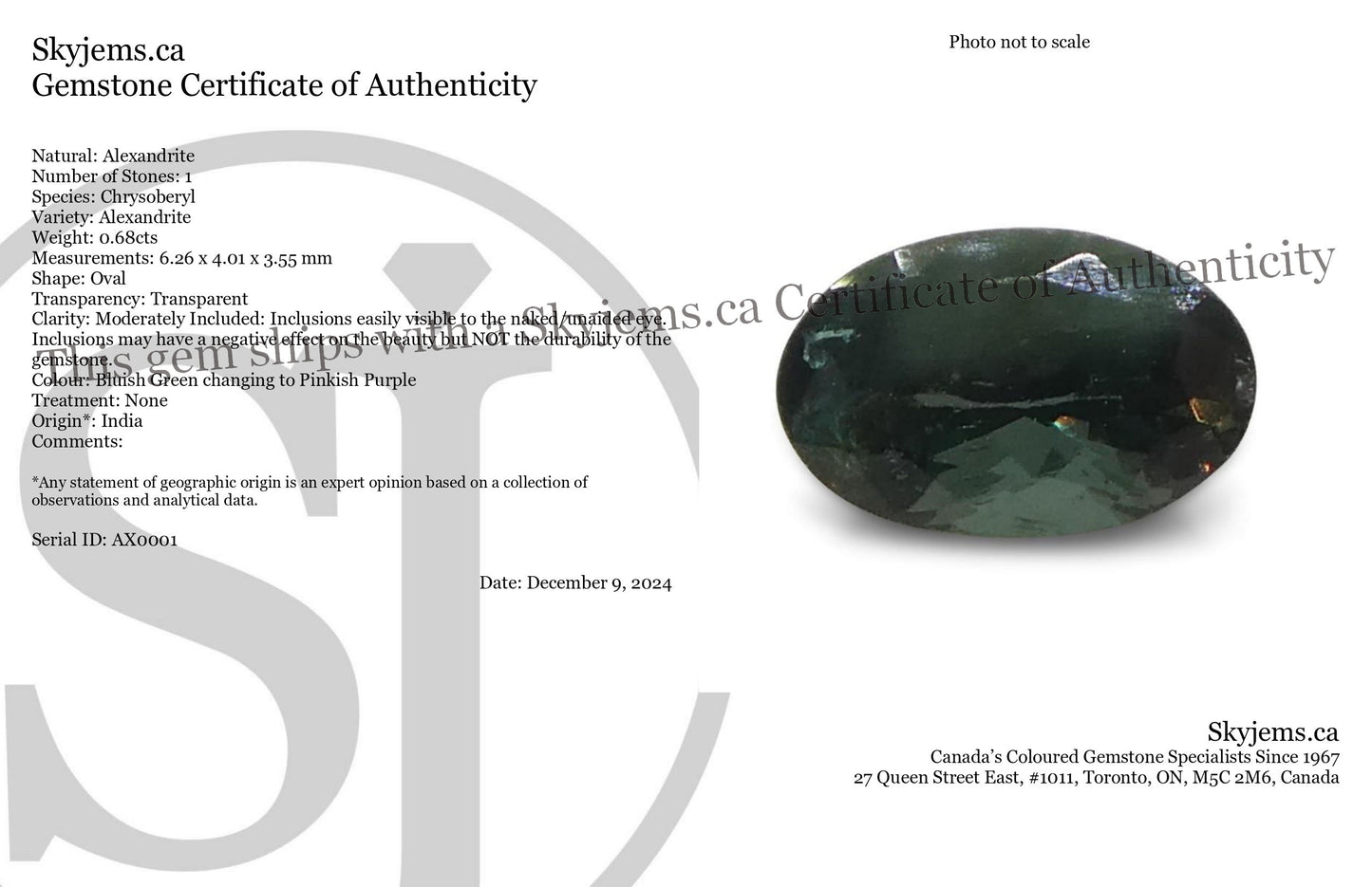 0.68ct Oval Bluish Green to Pinkish Purple Alexandrite from India - Skyjems Wholesale Gemstones