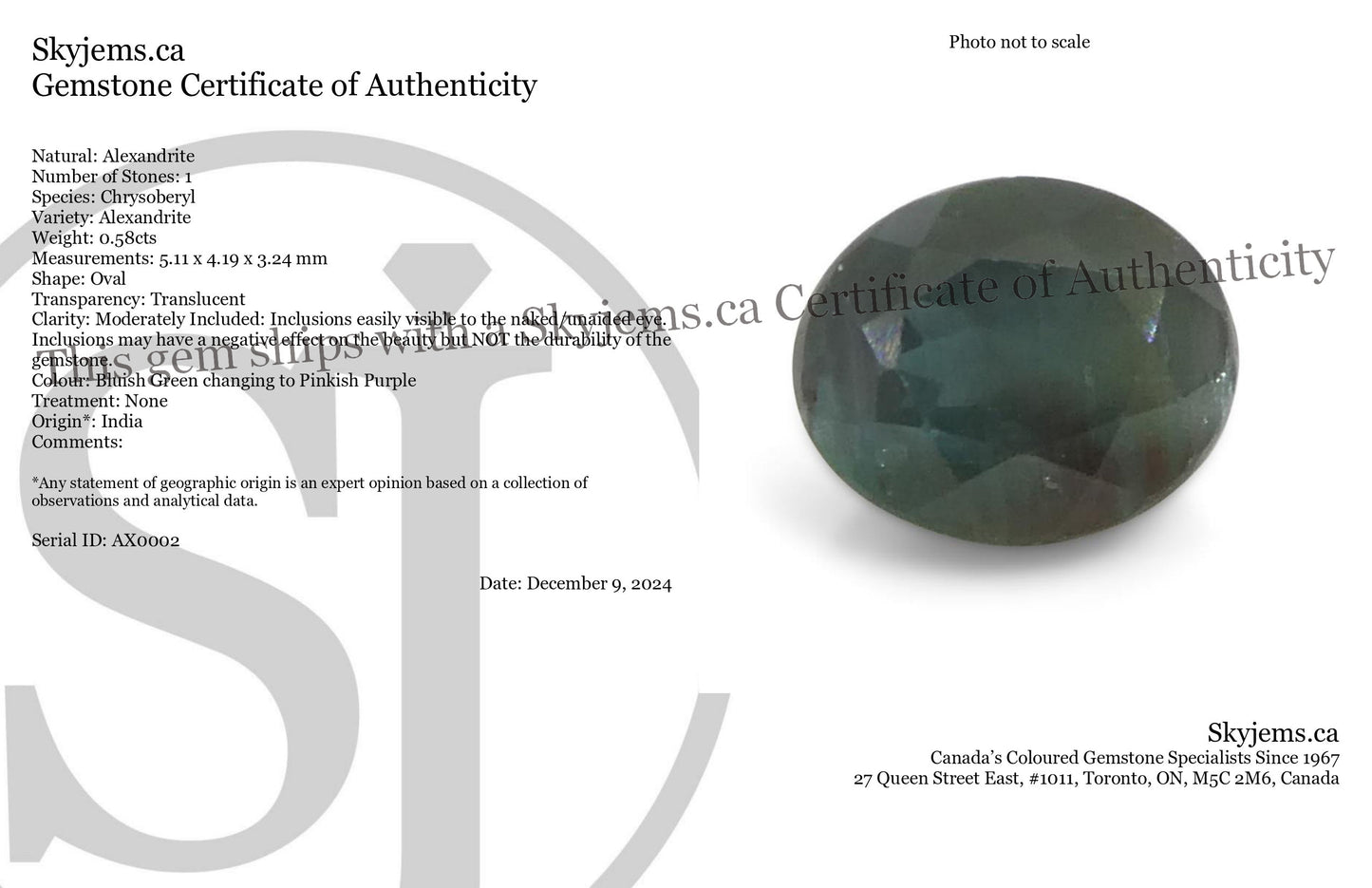 0.58ct Oval Bluish Green to Pinkish Purple Alexandrite from India - Skyjems Wholesale Gemstones