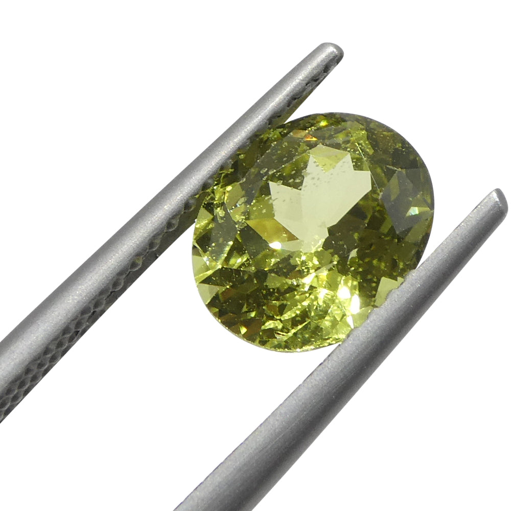 2.02ct Natural Green-Yellow Oval Chrysoberyl from Brazil, premium gemstone by SkyJems Canadian gem specialists