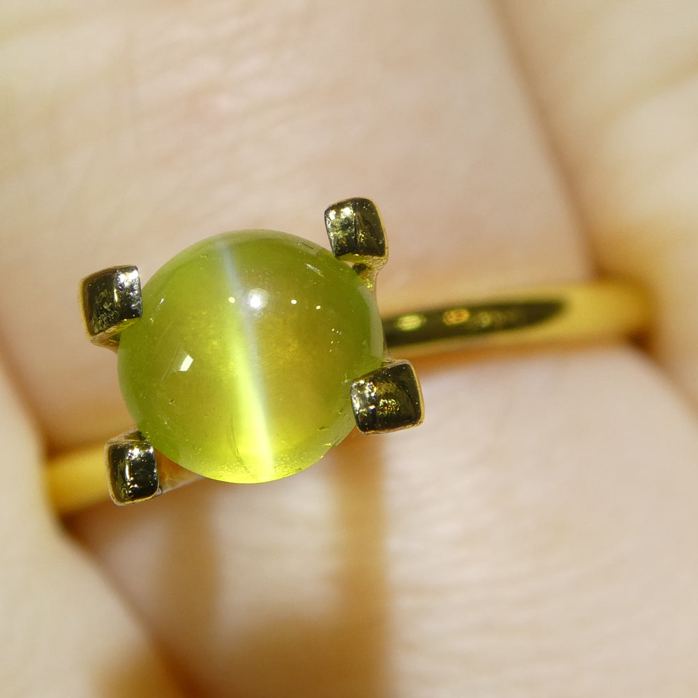 1.55ct Oval Cabochon Greenish Yellow Cats Eye Chrysoberyl - Skyjems Wholesale Gemstones
