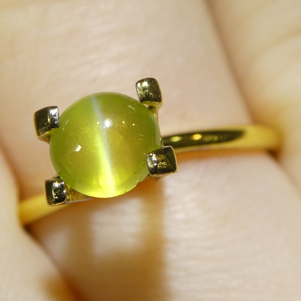 1.55ct Oval Cabochon Greenish Yellow Cats Eye Chrysoberyl - Skyjems Wholesale Gemstones