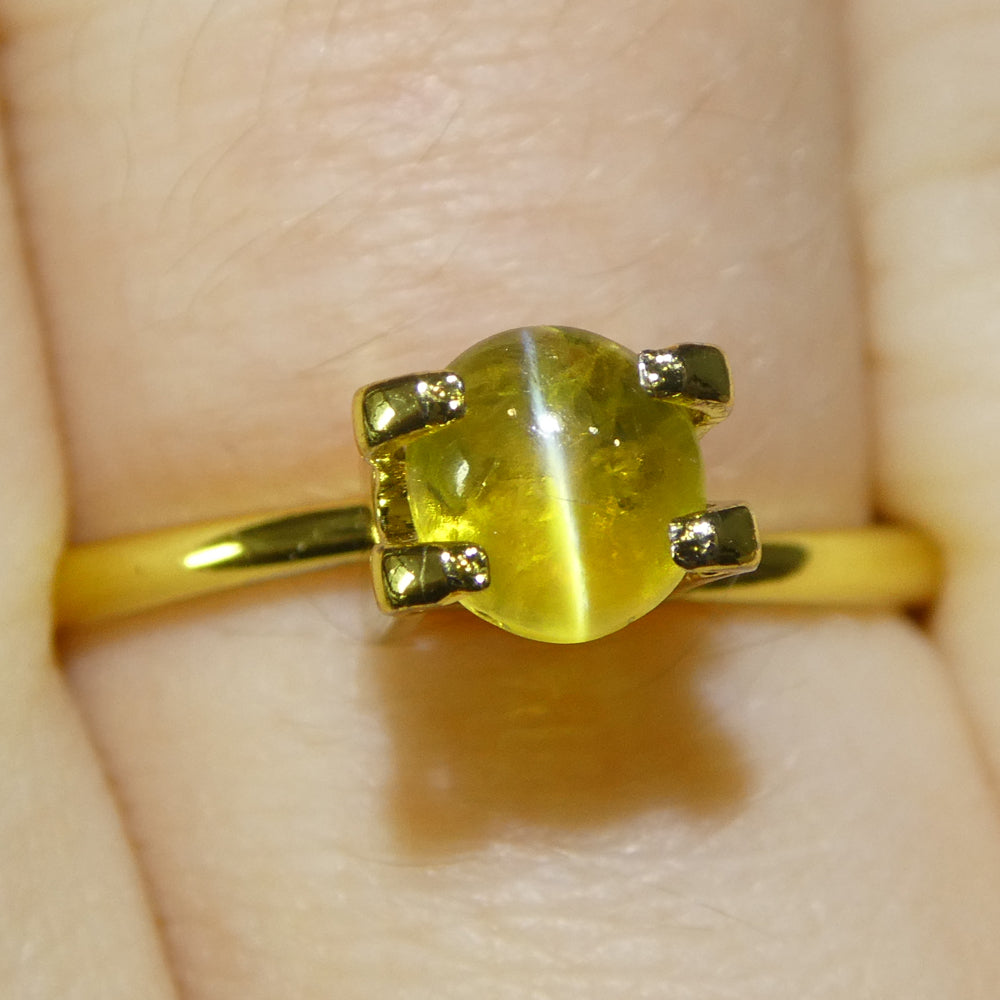 1.04ct Oval Cabochon Greenish-Yellow Cats Eye Chrysoberyl - Skyjems Wholesale Gemstones