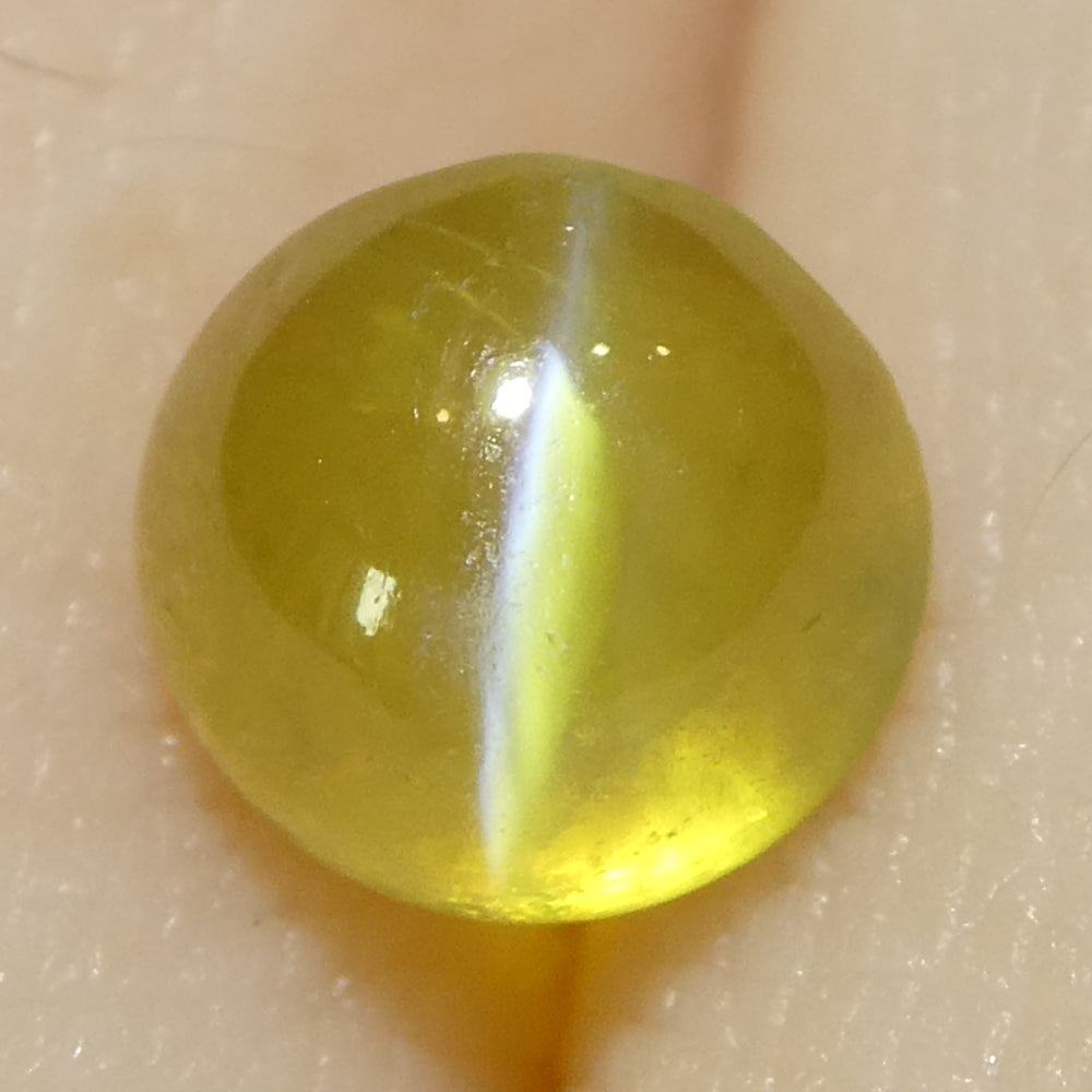 1.02ct Round Cabochon Greenish Yellow Cats Eye Chrysoberyl - Skyjems Wholesale Gemstones