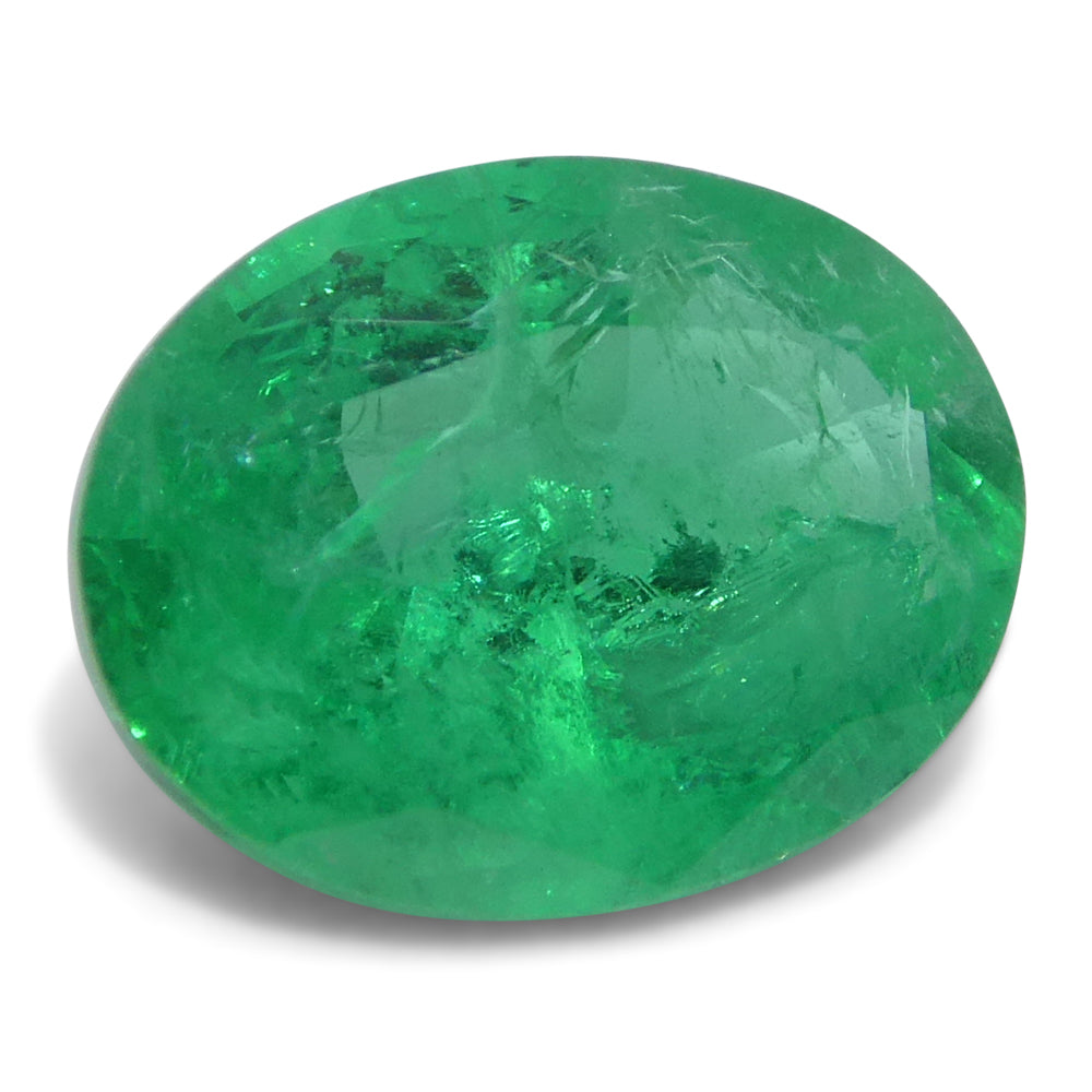 1.65ct Oval Green Zambian Emerald from SkyJems, premium medium-strong brilliant beryl gemstone in classic oval cut