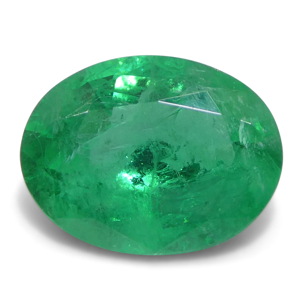 1.65ct Oval Green Zambian Emerald from SkyJems, premium medium-strong brilliant beryl gemstone in classic oval cut