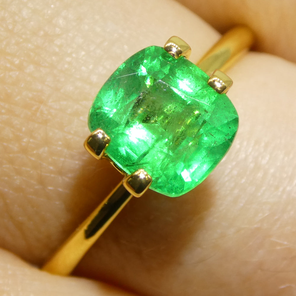 1.46ct Cushion Green Emerald from Zambia, premium quality gemstone by SkyJems, rare medium-green beryl with brilliant cut