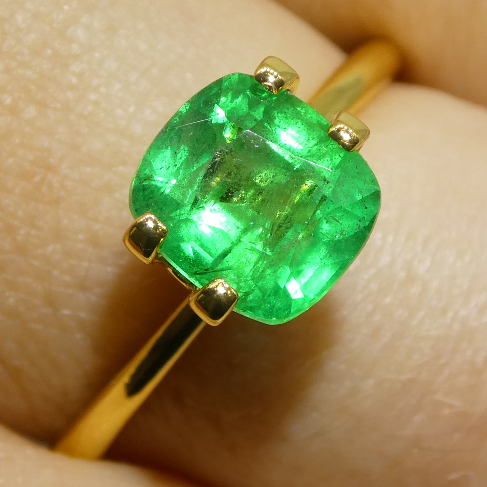 1.46ct Cushion Green Emerald from Zambia, premium quality gemstone by SkyJems, rare medium-green beryl in classic cushion cut