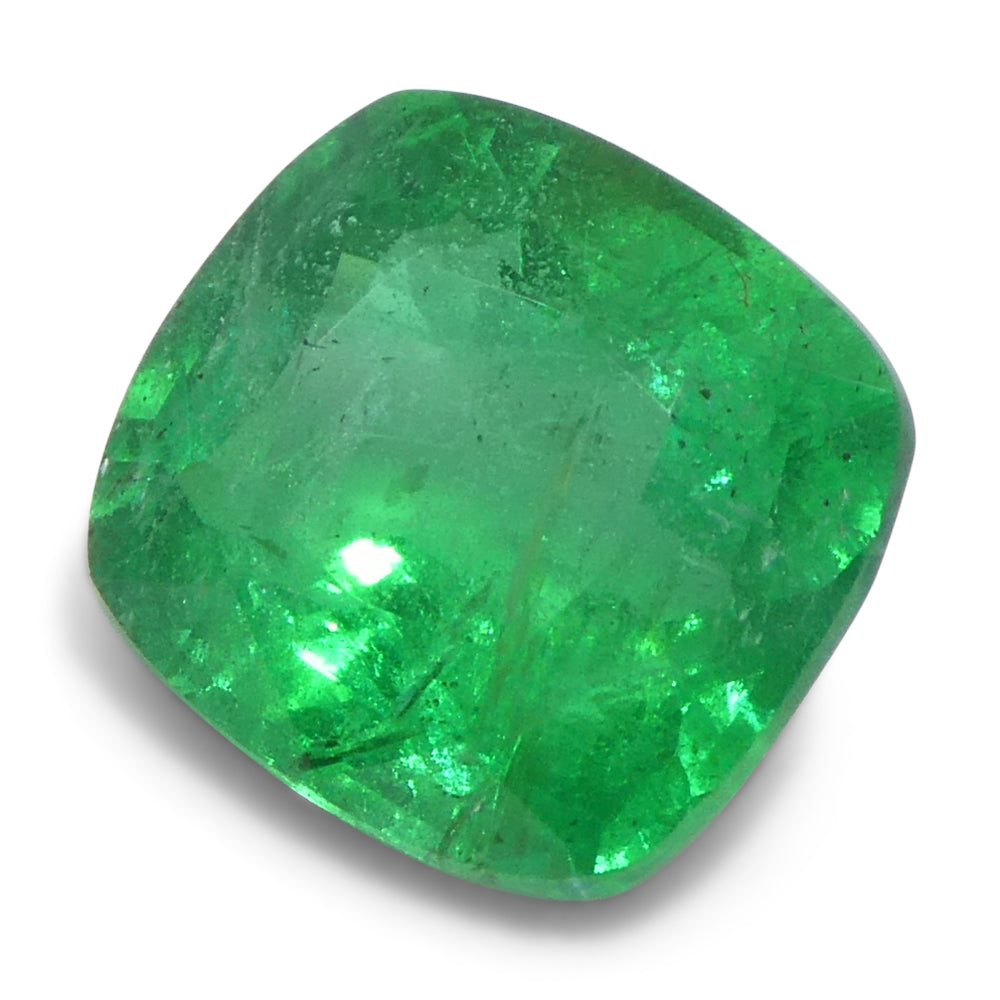 1.46ct Cushion Green Emerald from Zambia, premium beryl gemstone by SkyJems, Canadian gem specialists since 1967