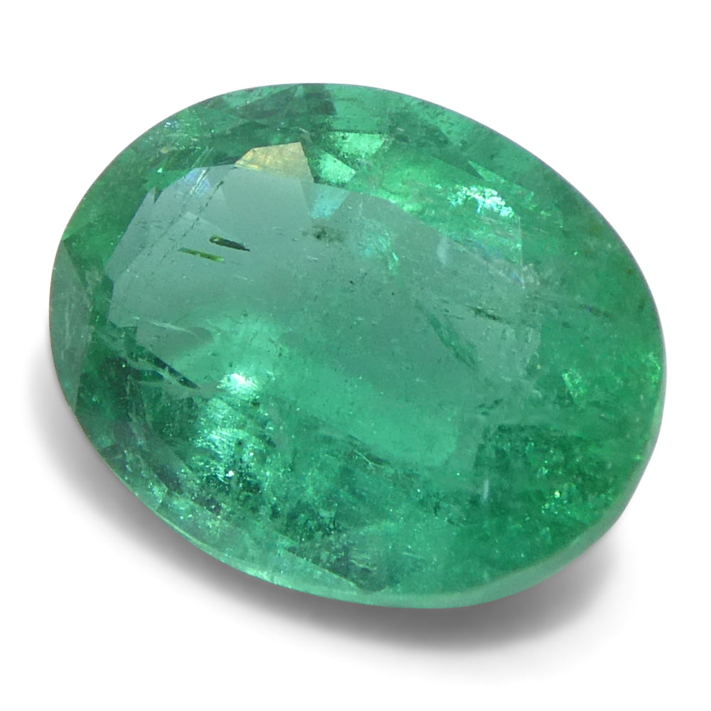 1.73ct Oval Green Zambian Emerald from SkyJems, premium medium-light brilliant beryl gemstone with bluish-green hue
