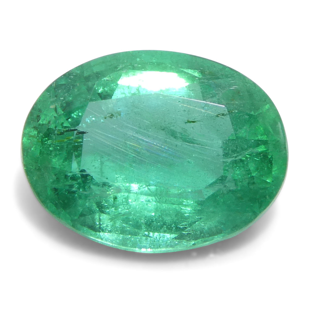 1.73ct Oval Green Zambian Emerald from SkyJems, premium medium-light brilliant beryl gemstone with vivid color
