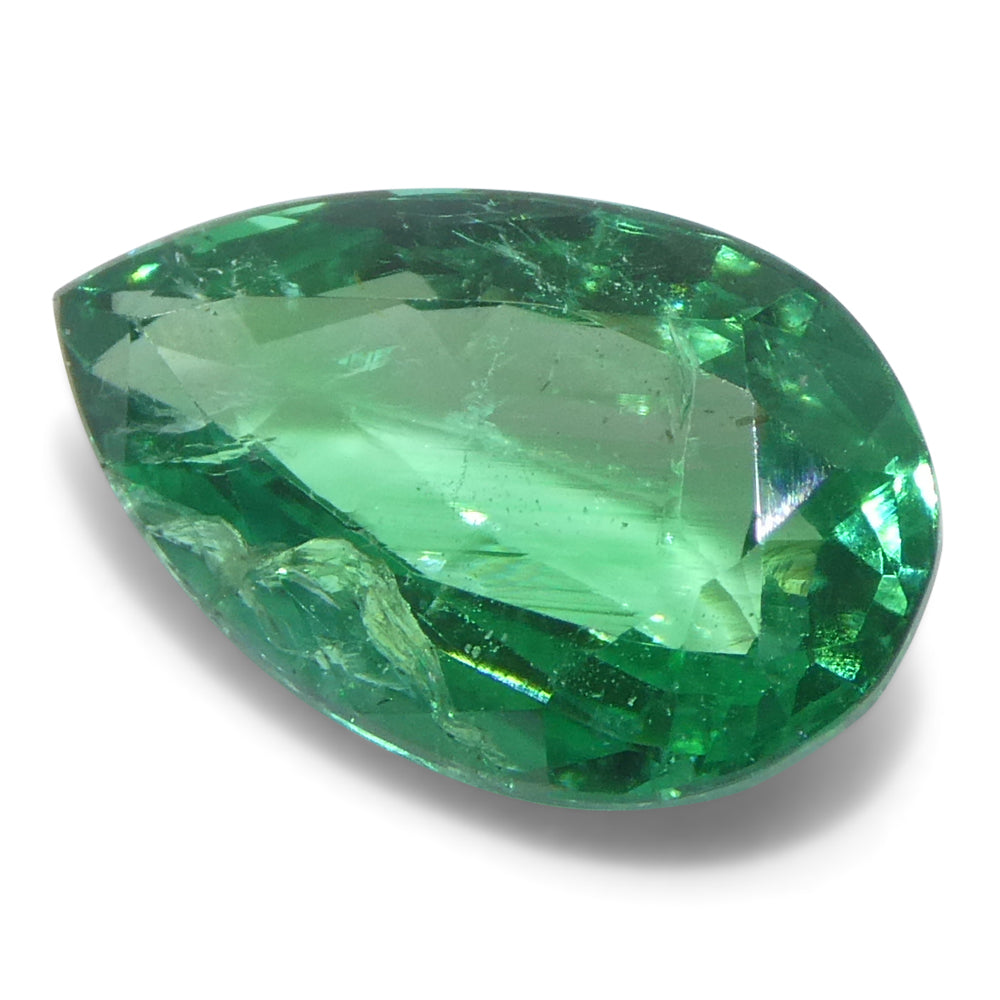2.26ct Pear Green Emerald from Zambia, premium single stone by SkyJems, rare beryl gem with brilliant cut and vivid green col