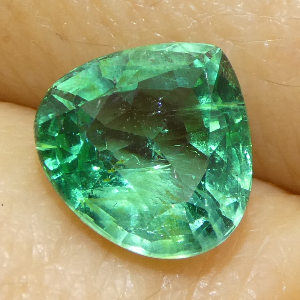 1.59ct Pear Green Emerald from Zambia, precision-cut brilliant gemstone by SkyJems Canadian gem specialists