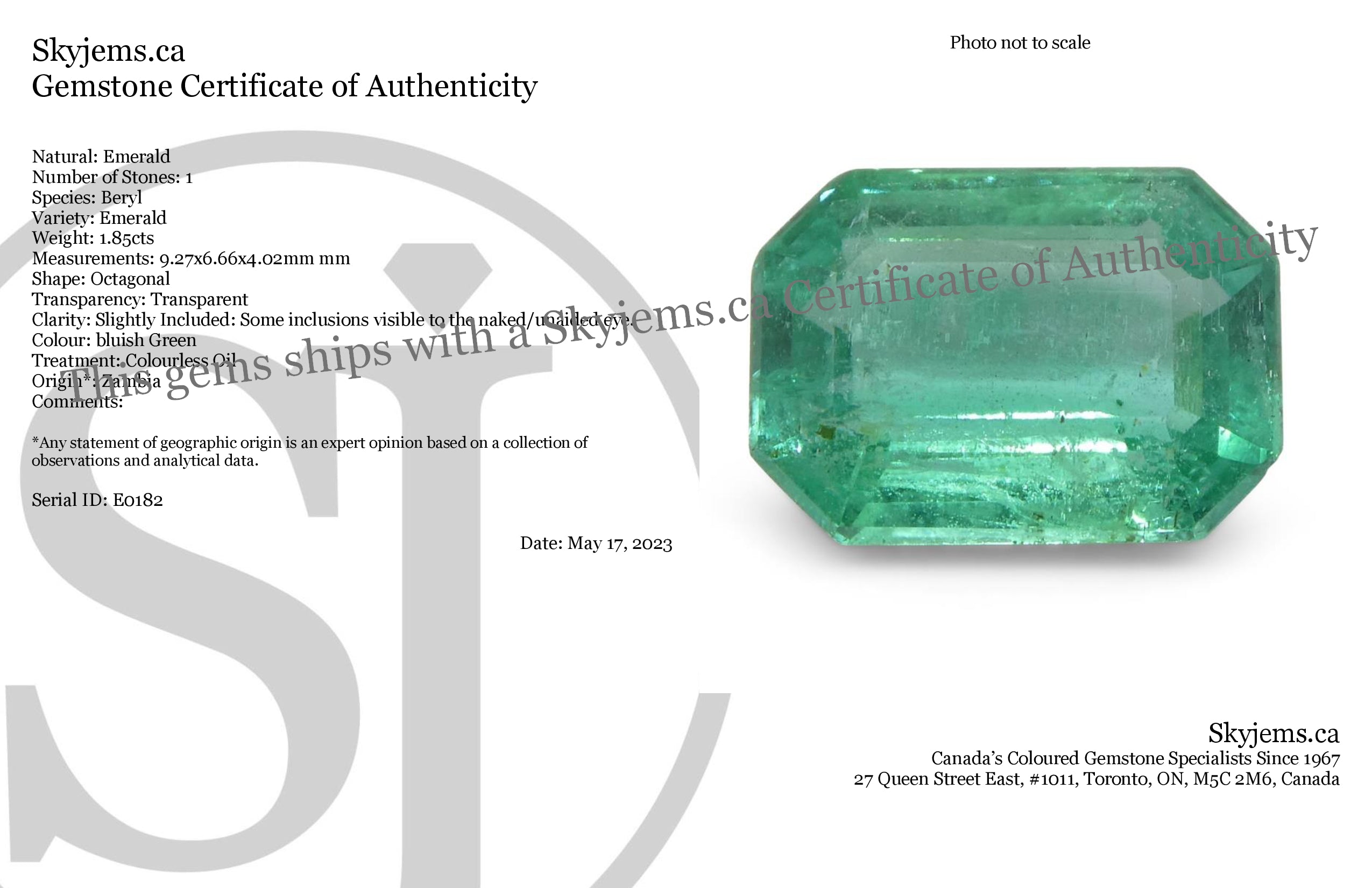 1.85ct Emerald Cut Emerald in bluish green, premium Canadian gemstone from SkyJems' fine beryl collection