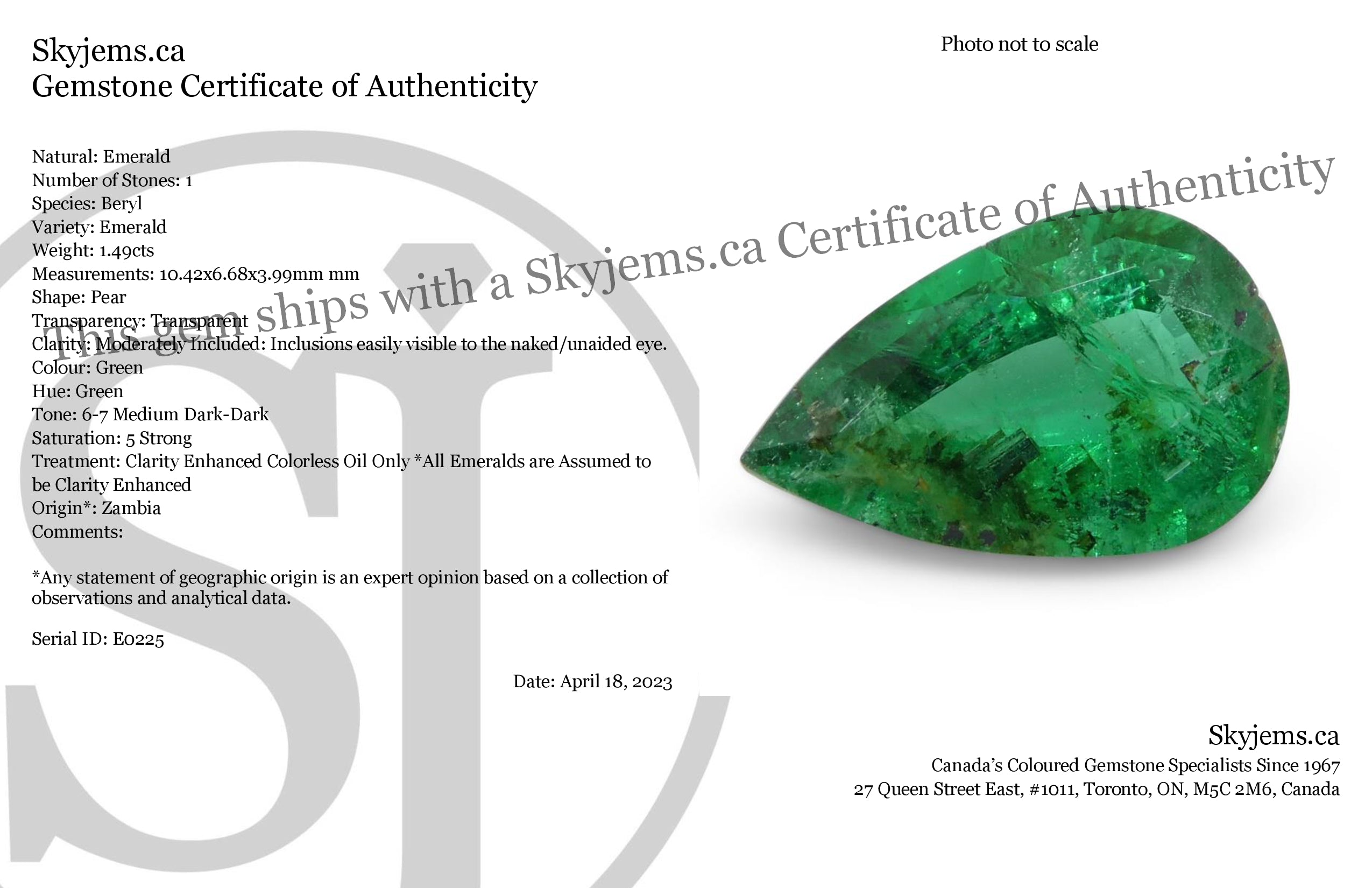 1.49ct Pear Green Zambian Emerald, precision-cut Step style, premium SkyJems rare gemstone collection