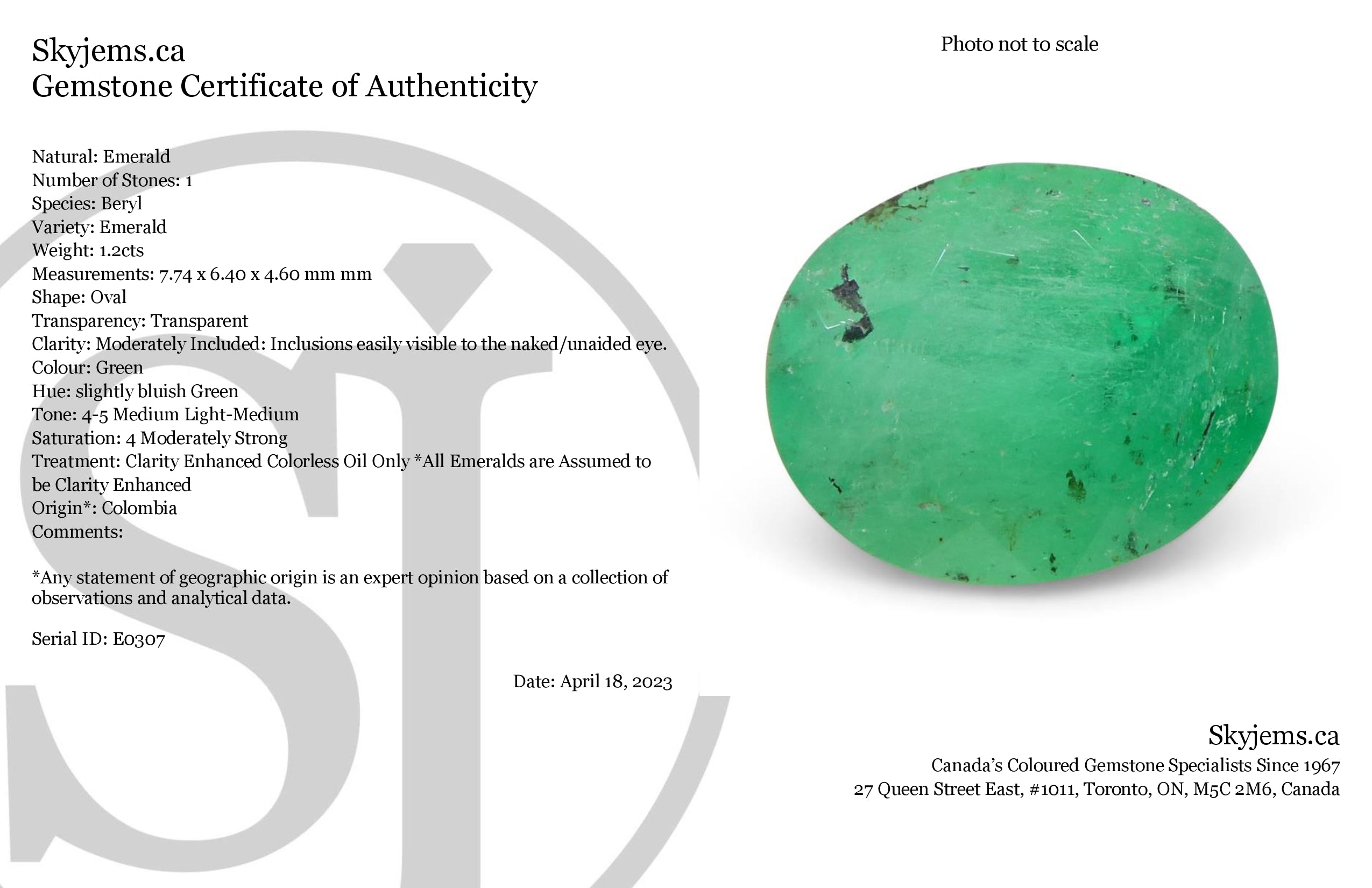 1.20ct Colombian Green Emerald Oval Gemstone from SkyJems Rare Gem Collection