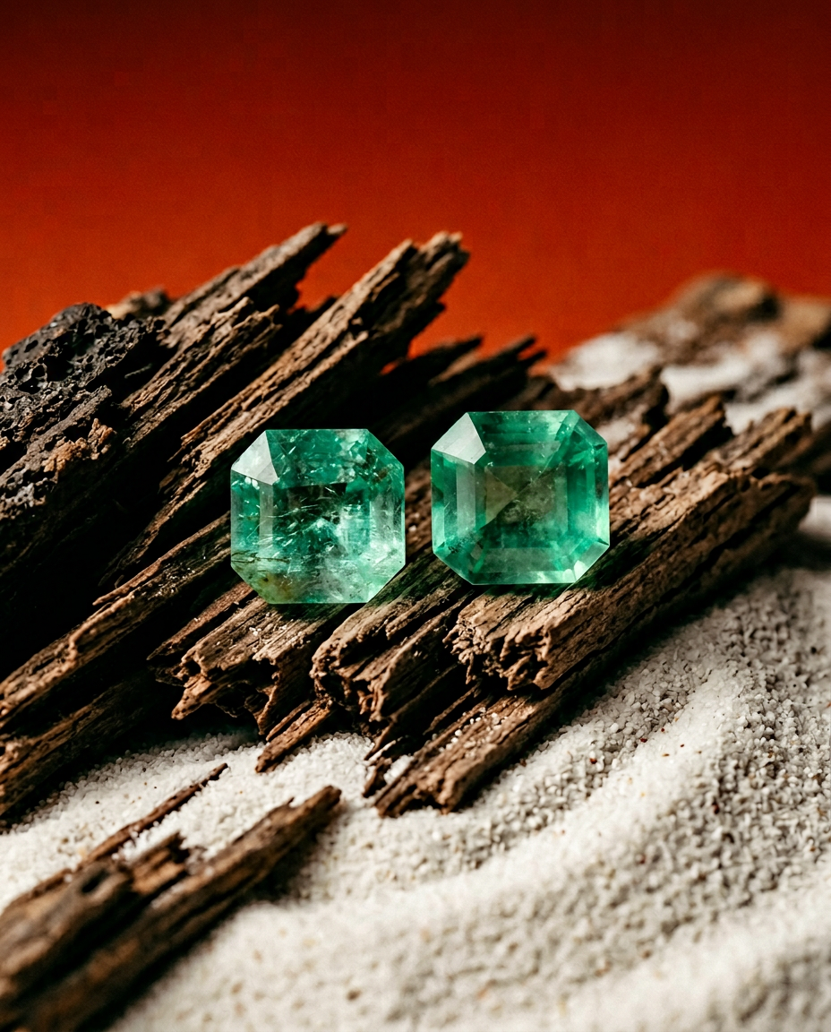 1.13ct Colombian Green Emerald Pair, Square Step Cut Gemstones from SkyJems Premium Gem Collection