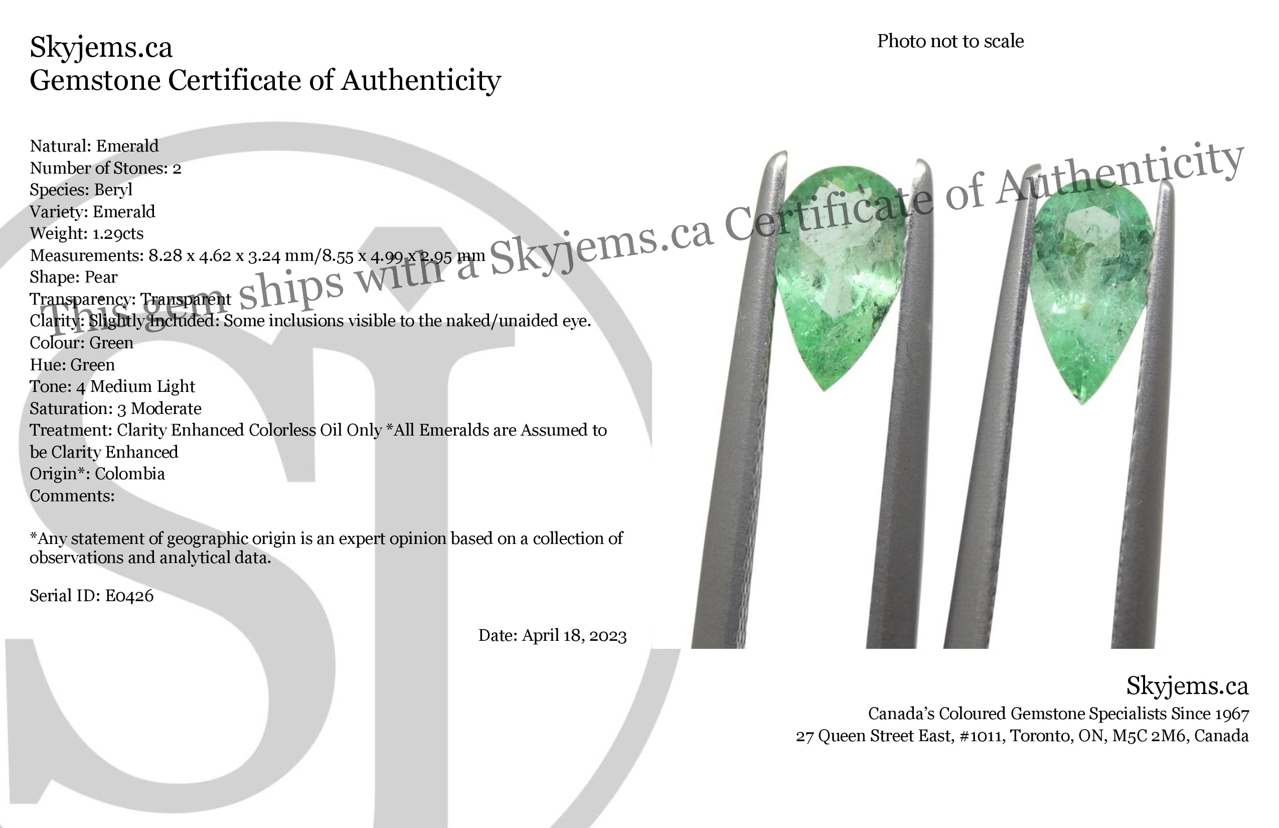 1.29ct Colombian Green Emerald Pear Pair from SkyJems - Premium Certified Gemstone Collection