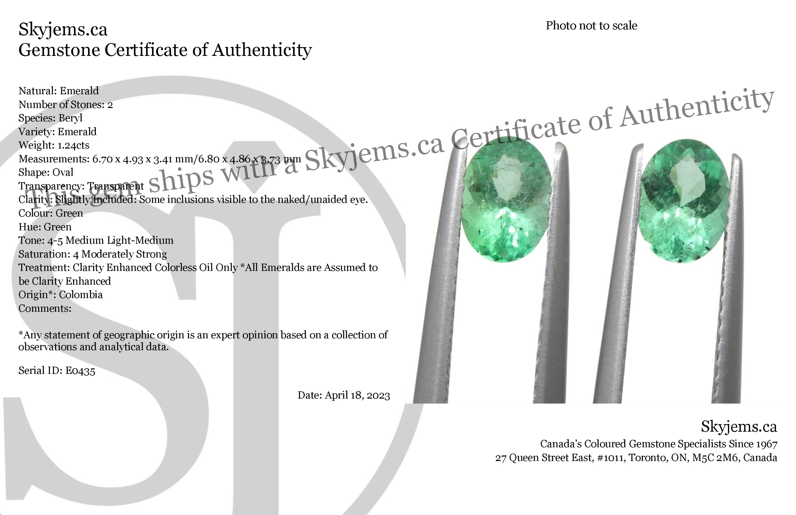 SkyJems 1.24ct Colombian Oval Green Emerald Pair, premium beryl gemstone with brilliant cut and medium-light color