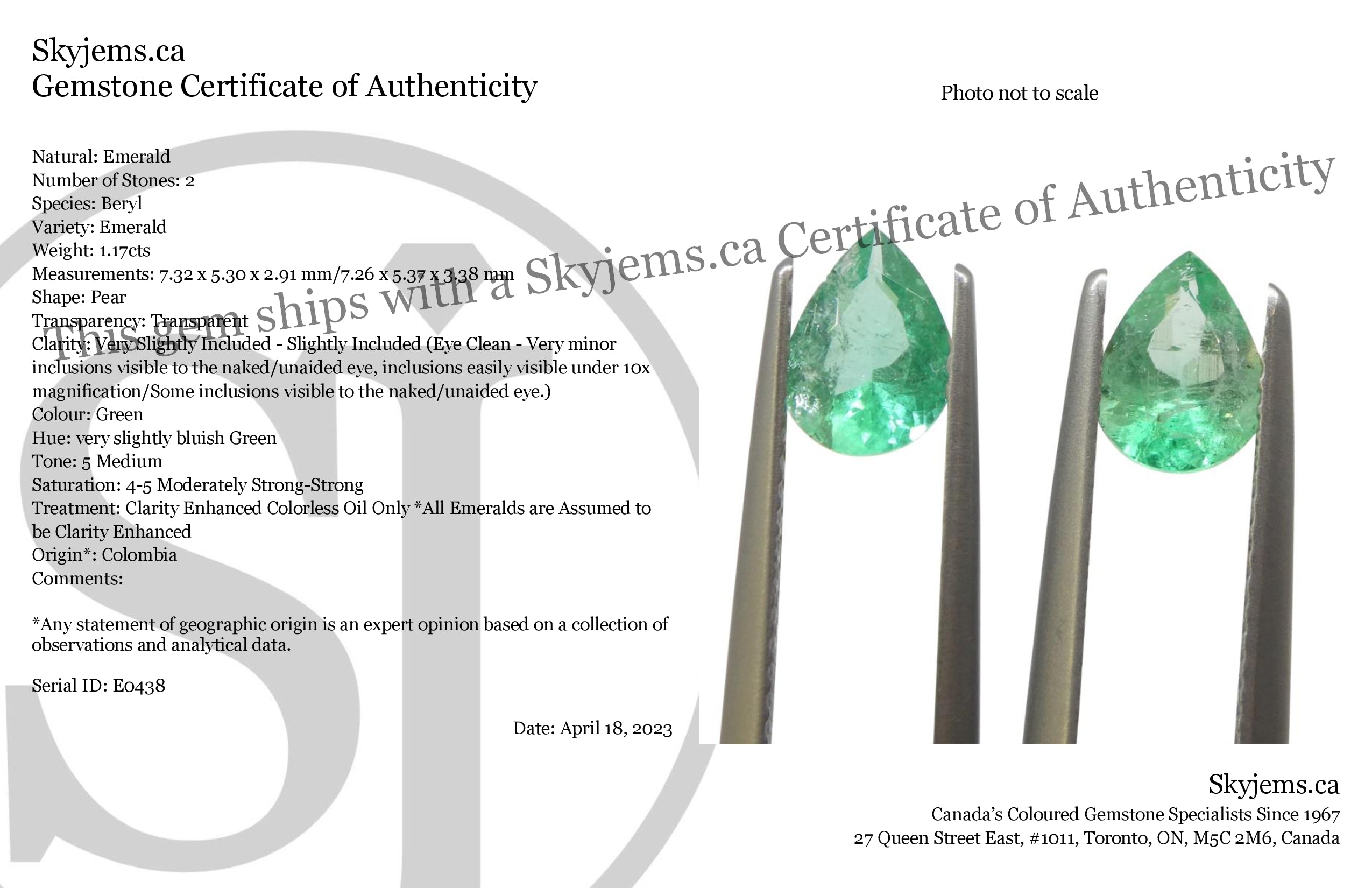 1.17ct Colombian Emerald Pair: Vivid Green Pear-Cut Gems from SkyJems Rare Gemstone Collection