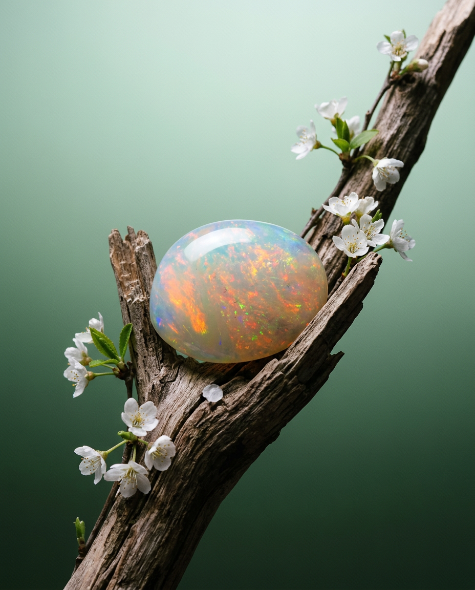 3.34ct White Welo Opal Cabochon from Ethiopia, rare gemstone with play of colour by SkyJems Canadian gem experts