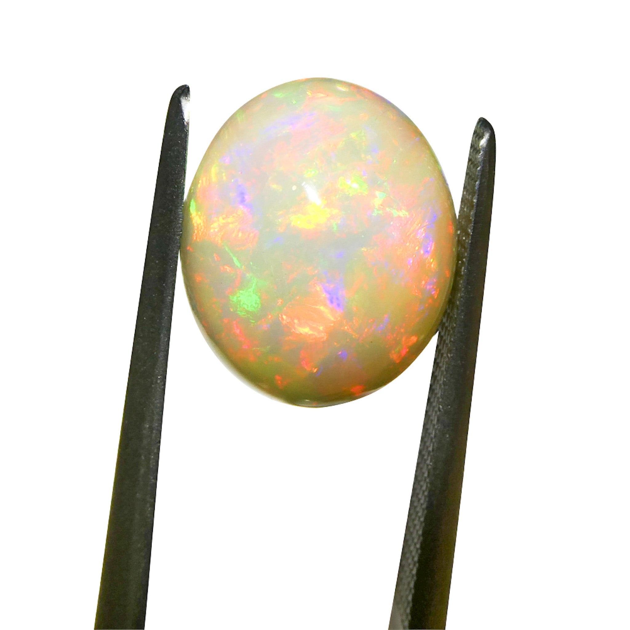 SkyJems 3.6ct White Welo Opal Cabochon from Ethiopia, oval-cut gemstone with vibrant play of color