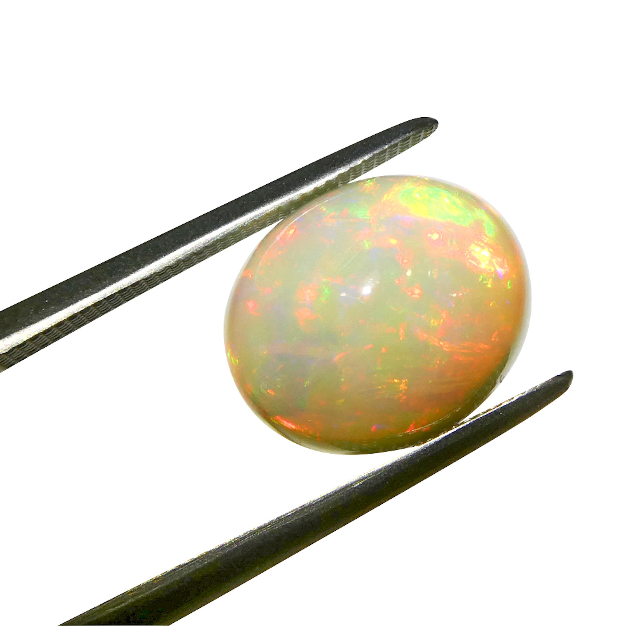 SkyJems 3.6ct White Welo Opal Cabochon from Ethiopia, vibrant play of color in classic oval cut gemstone