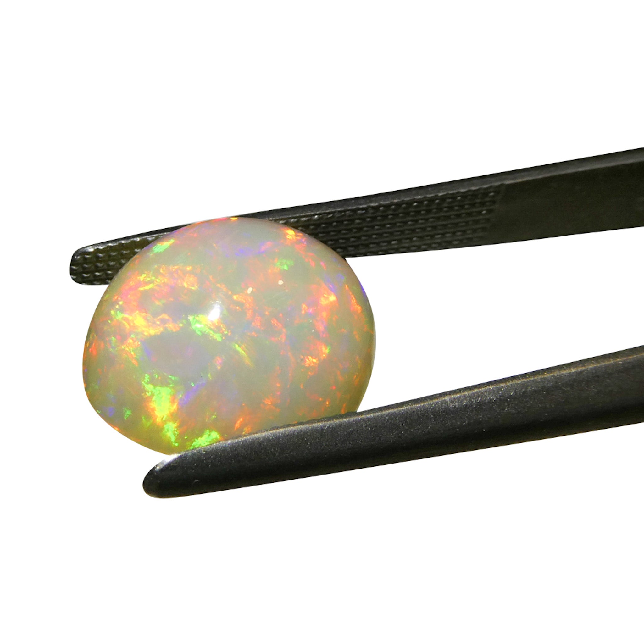 SkyJems 3.6ct White Welo Opal Cabochon from Ethiopia, oval-cut gemstone with vibrant play of color