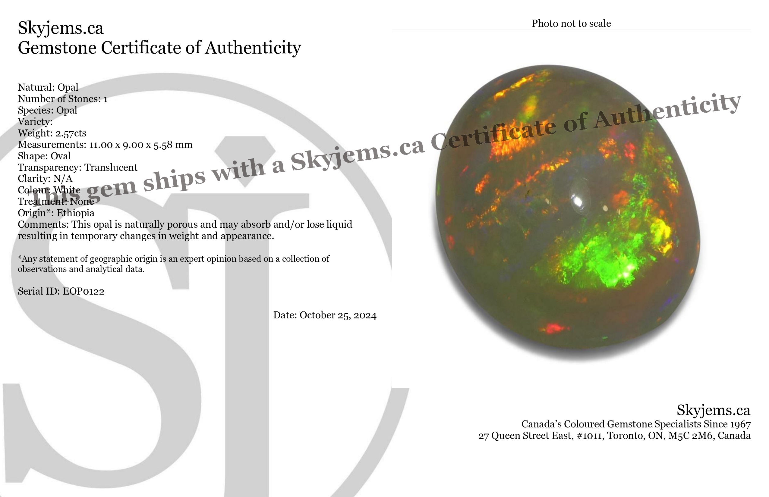 2.57ct Oval Cabochon White Crystal Opal from Ethiopia - Skyjems Wholesale Gemstones