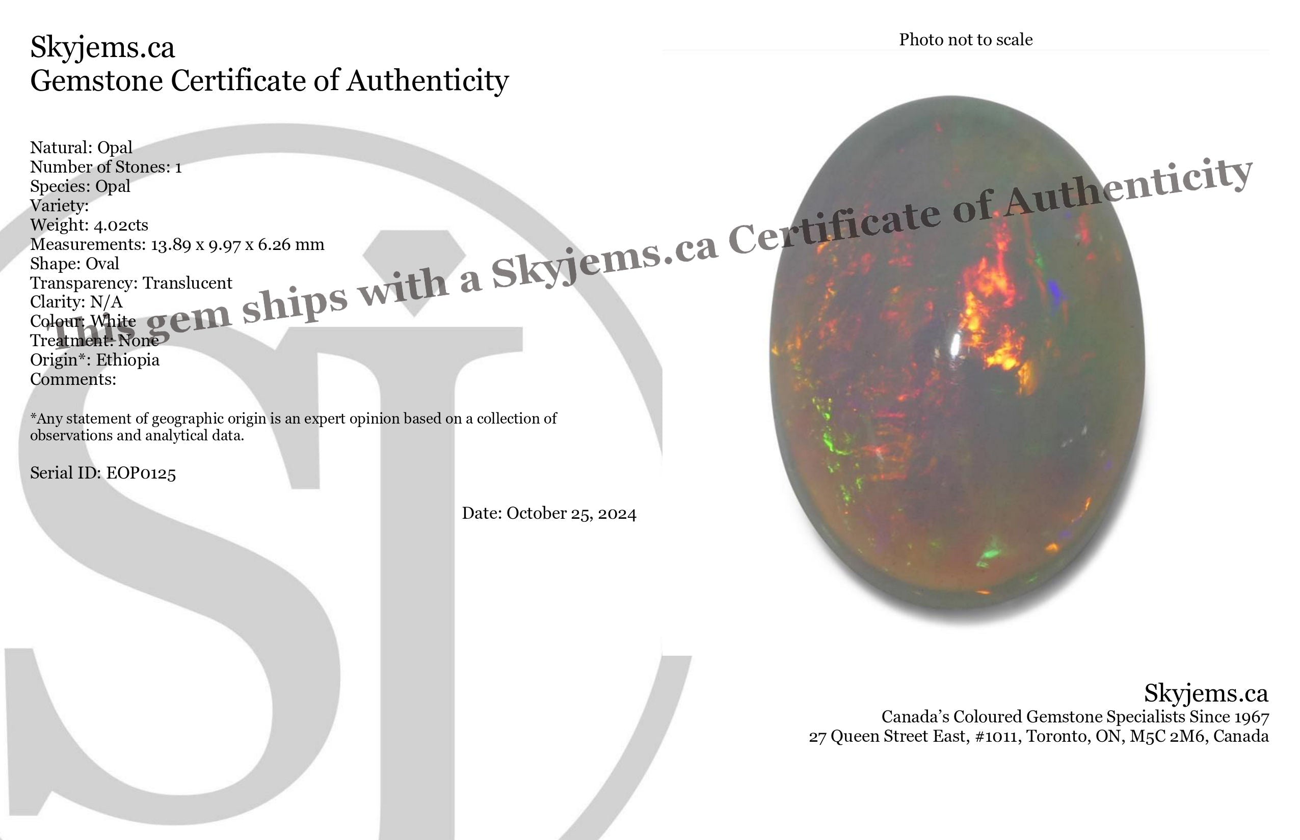 4.02ct Oval Cabochon White Crystal Opal from Ethiopia - Skyjems Wholesale Gemstones