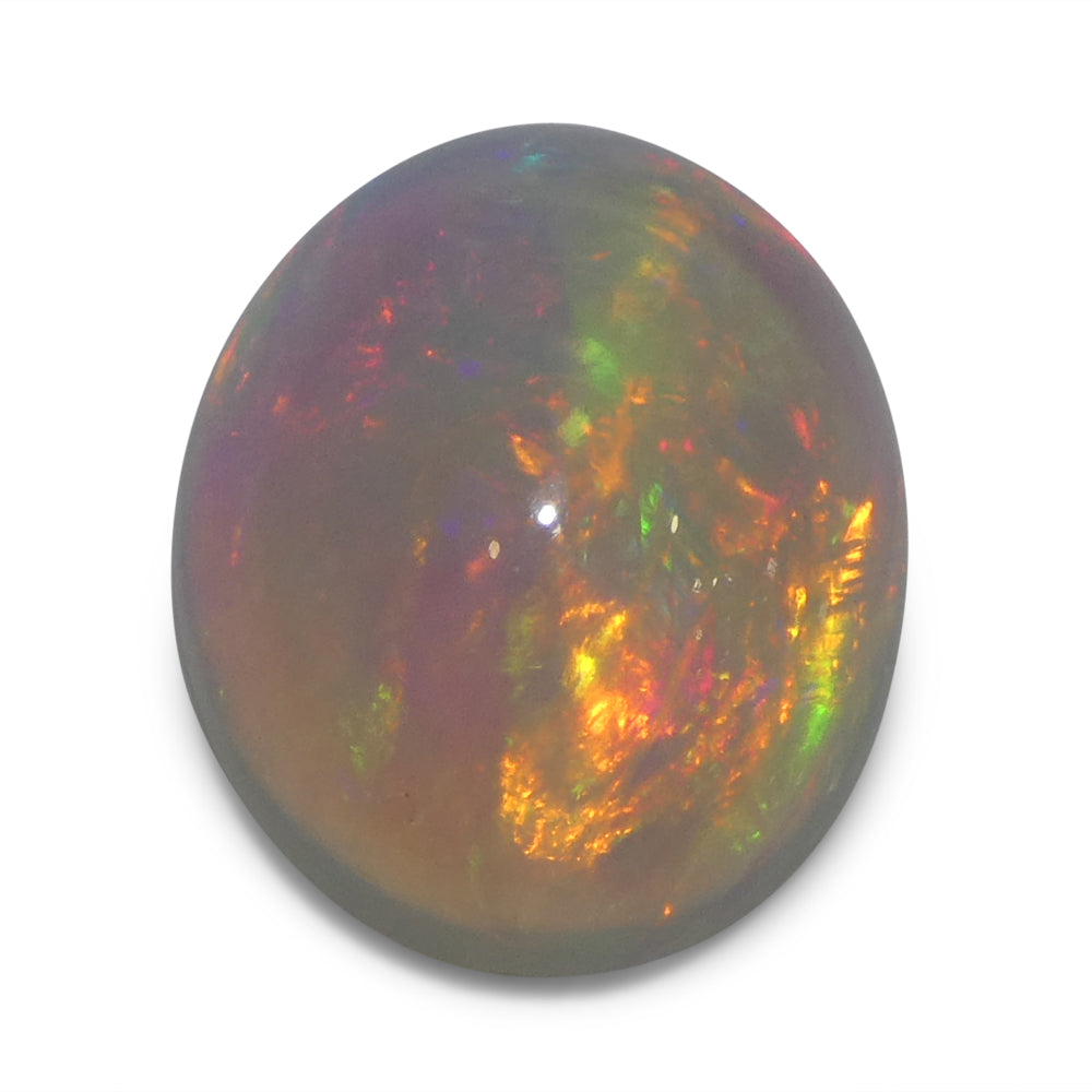 3.24ct White Crystal Opal from Ethiopia, oval cabochon gemstone with play of color by SkyJems Canadian gem experts