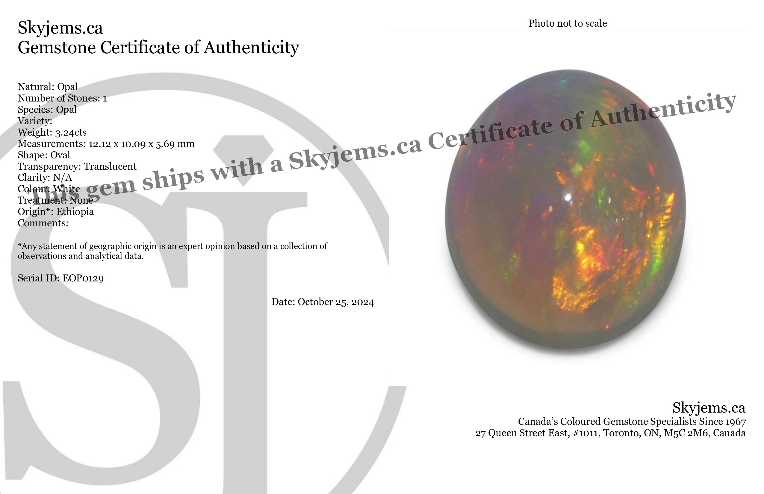 3.24ct Oval Cabochon White Crystal Opal from Ethiopia - Skyjems Wholesale Gemstones