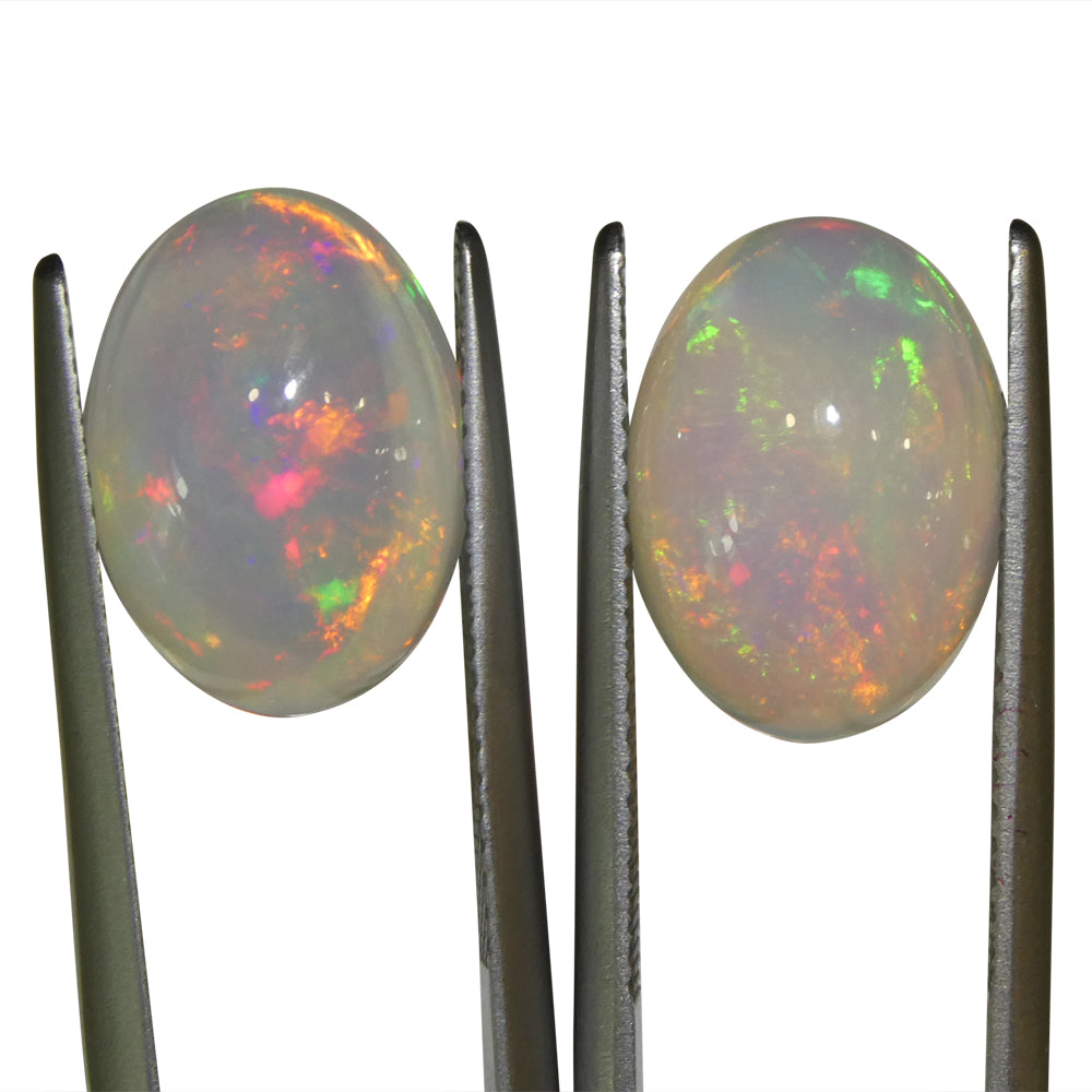 8.29ct Pair Oval Cabochon White Crystal Opal from Ethiopia - Skyjems Wholesale Gemstones
