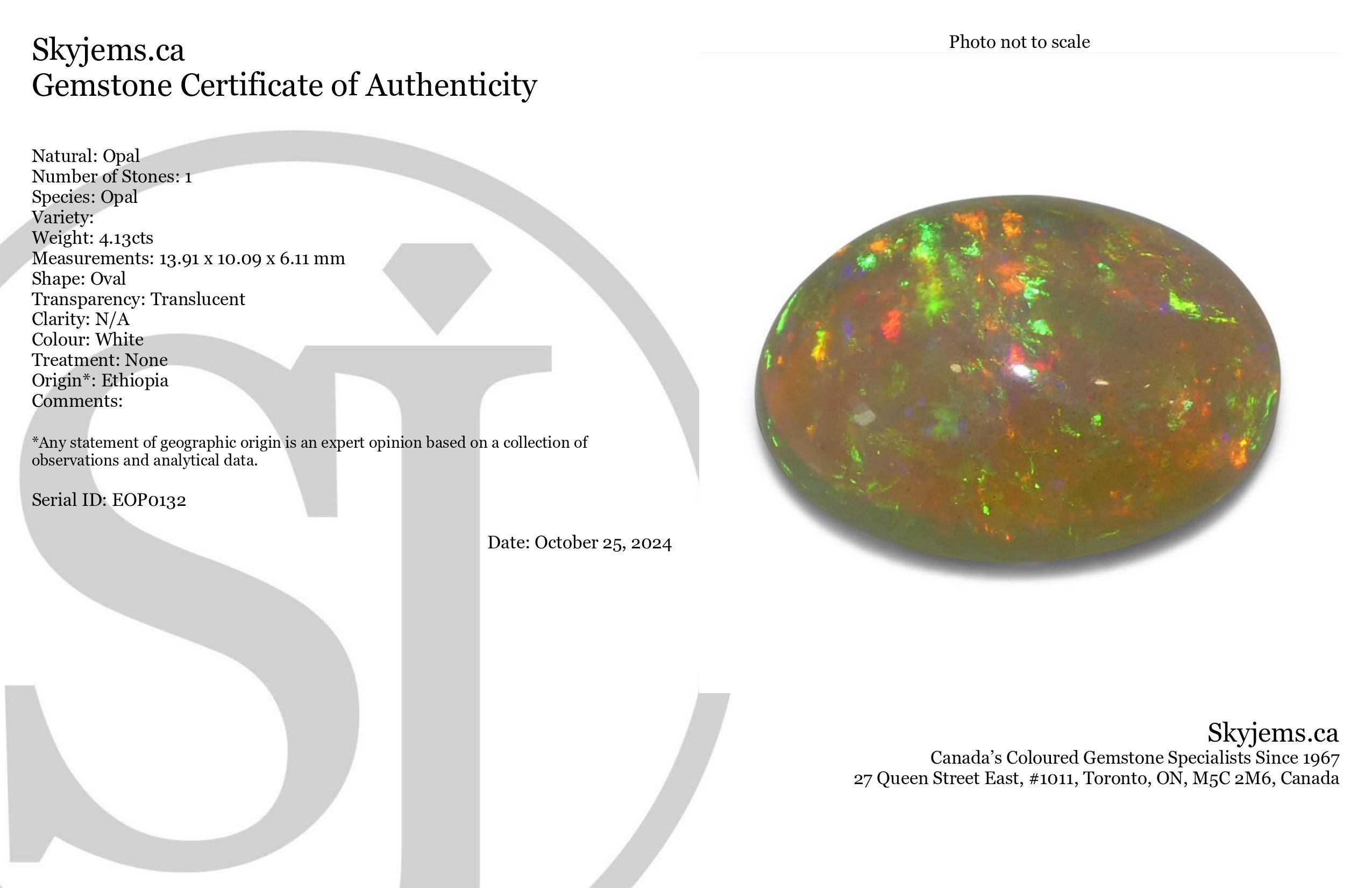 4.13ct Oval Cabochon White Crystal Opal from Ethiopia - Skyjems Wholesale Gemstones