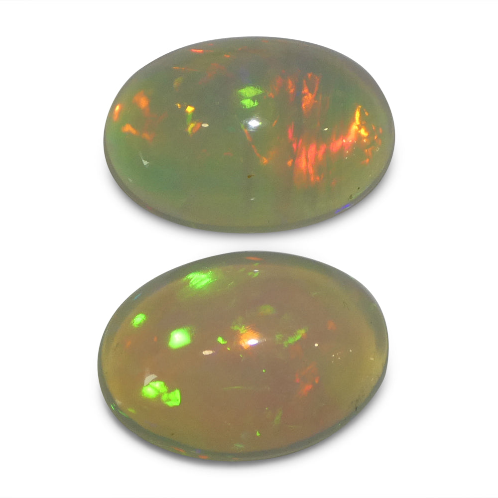 SkyJems 6.96ct White Crystal Opal Pair, Oval Cabochon, Ethopian Origin, Rare Matching Gemstone Duo
