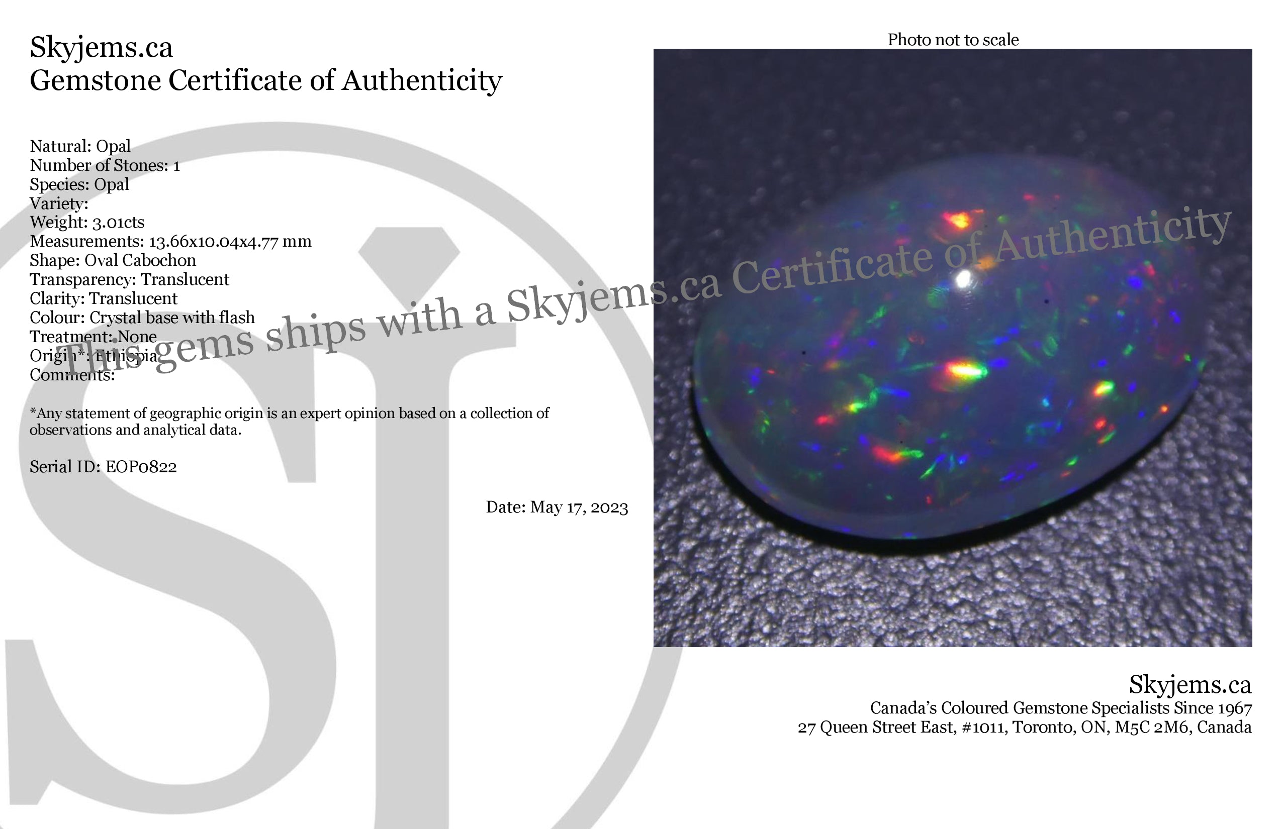 3.01ct Ethiopian Crystal Opal with Vibrant Play of Colour, Oval Cabochon Cut - Premium Gemstone by SkyJems Canada