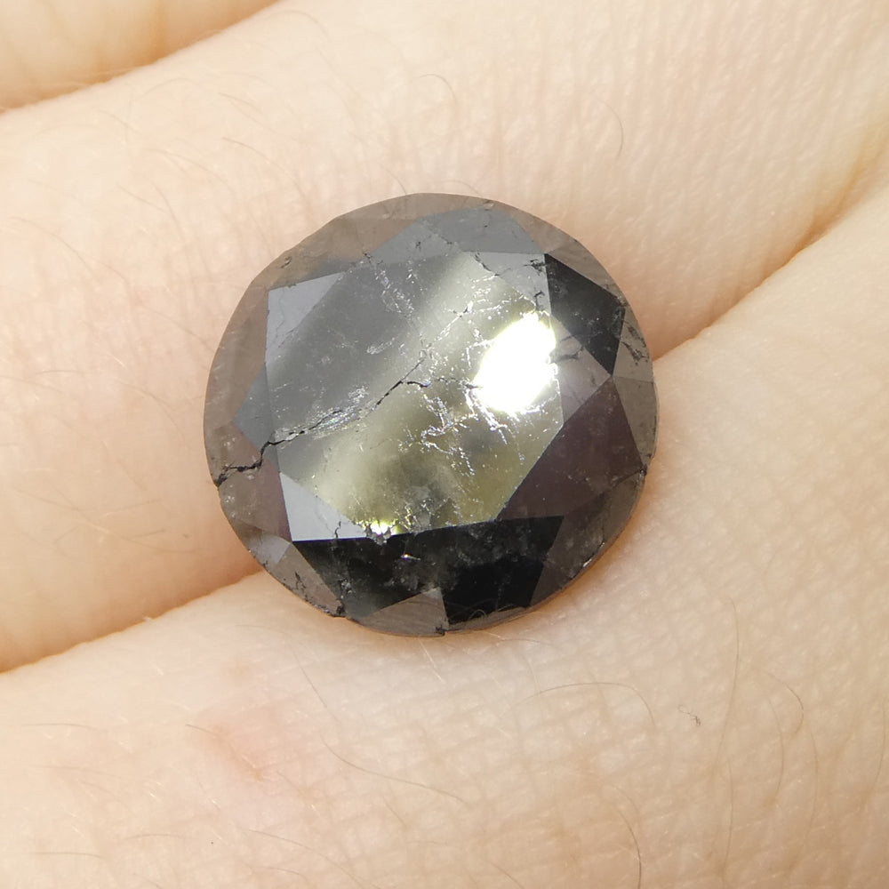 6.43 carat round brilliant black diamond from SkyJems, premium Canadian fancy colored gemstone with exceptional cut and deep