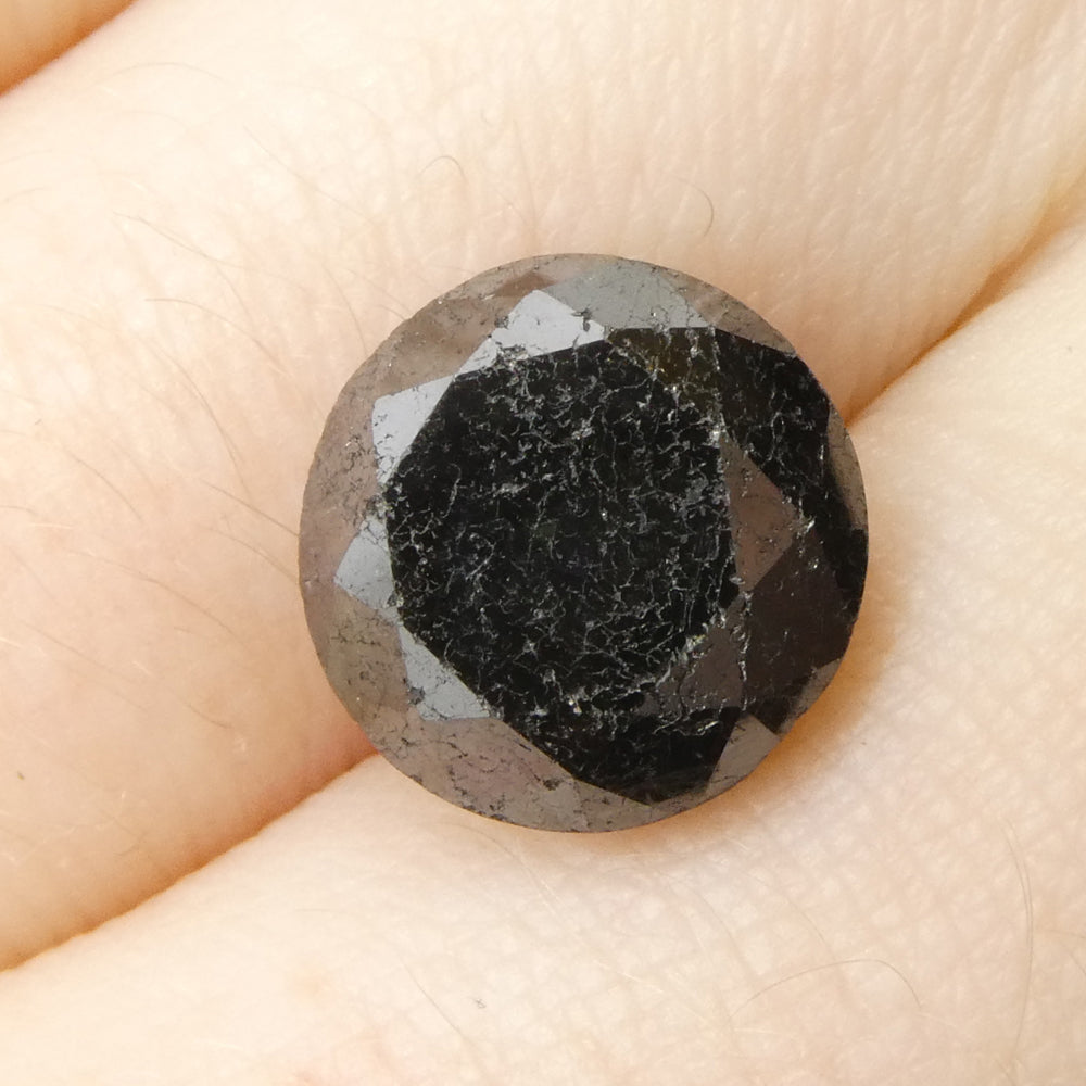5.63ct Round Brilliant Black Diamond from SkyJems, premium Canadian fancy black diamond single stone, elegant cut and deep co