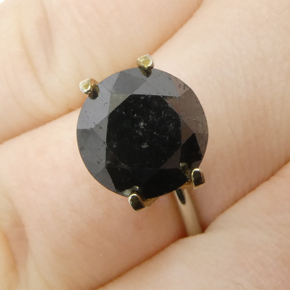 4.21ct Round Brilliant Black Diamond from SkyJems, premium Canadian fancy black diamond single stone, classic gem cut