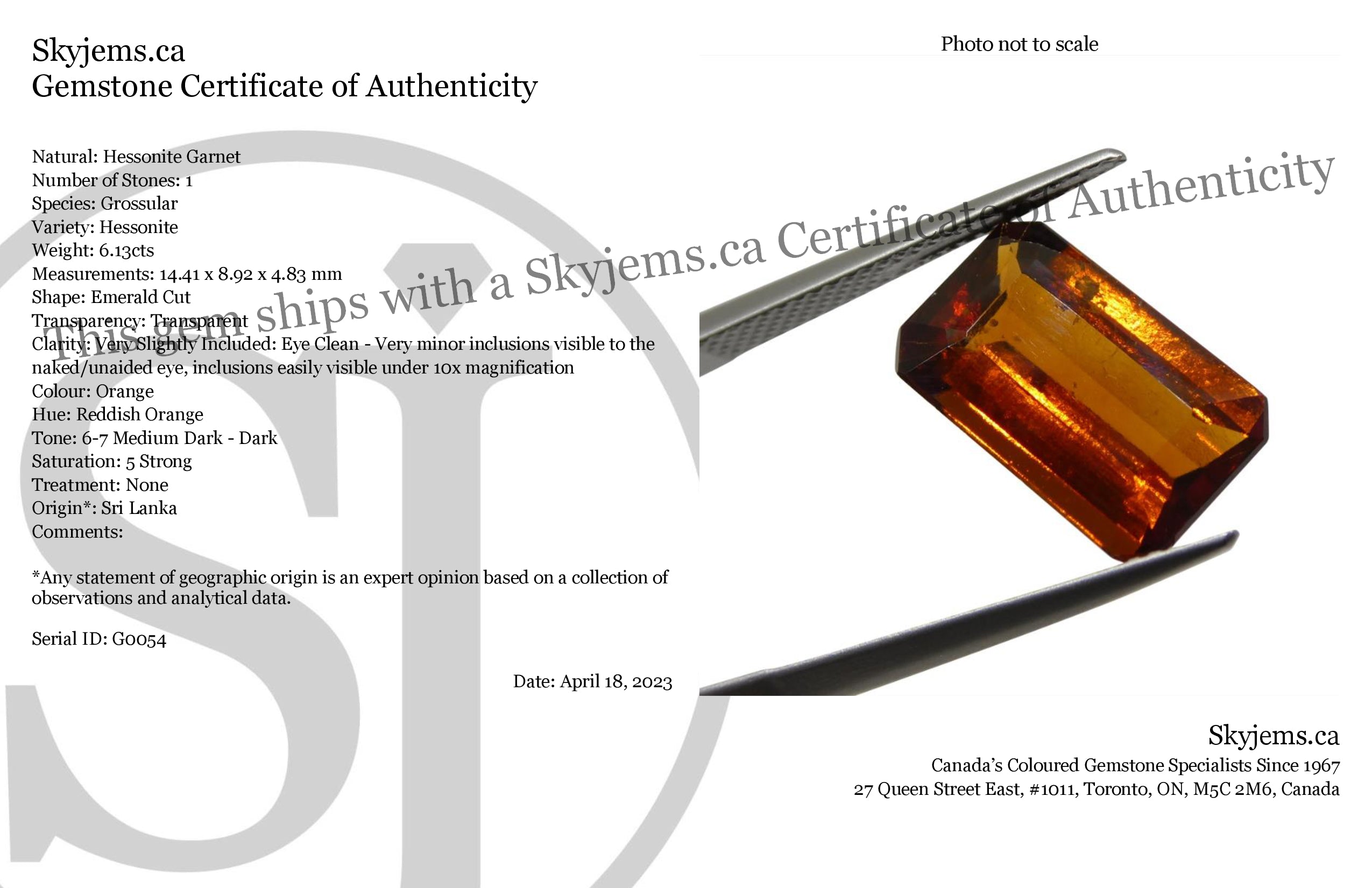 6.13ct Emerald Cut Reddish Orange Hessonite Garnet from Sri Lanka - Skyjems Wholesale Gemstones