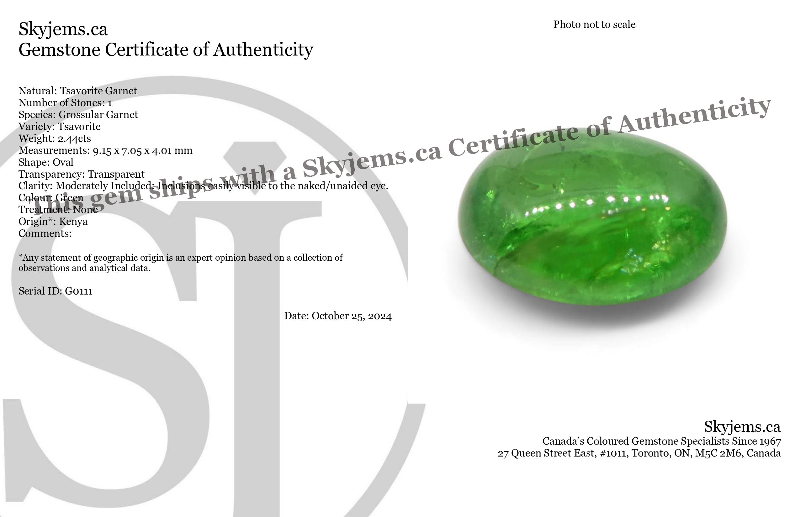 2.44ct Oval Cabochon Green Tsavorite Garnet from Kenya, Unheated - Skyjems Wholesale Gemstones
