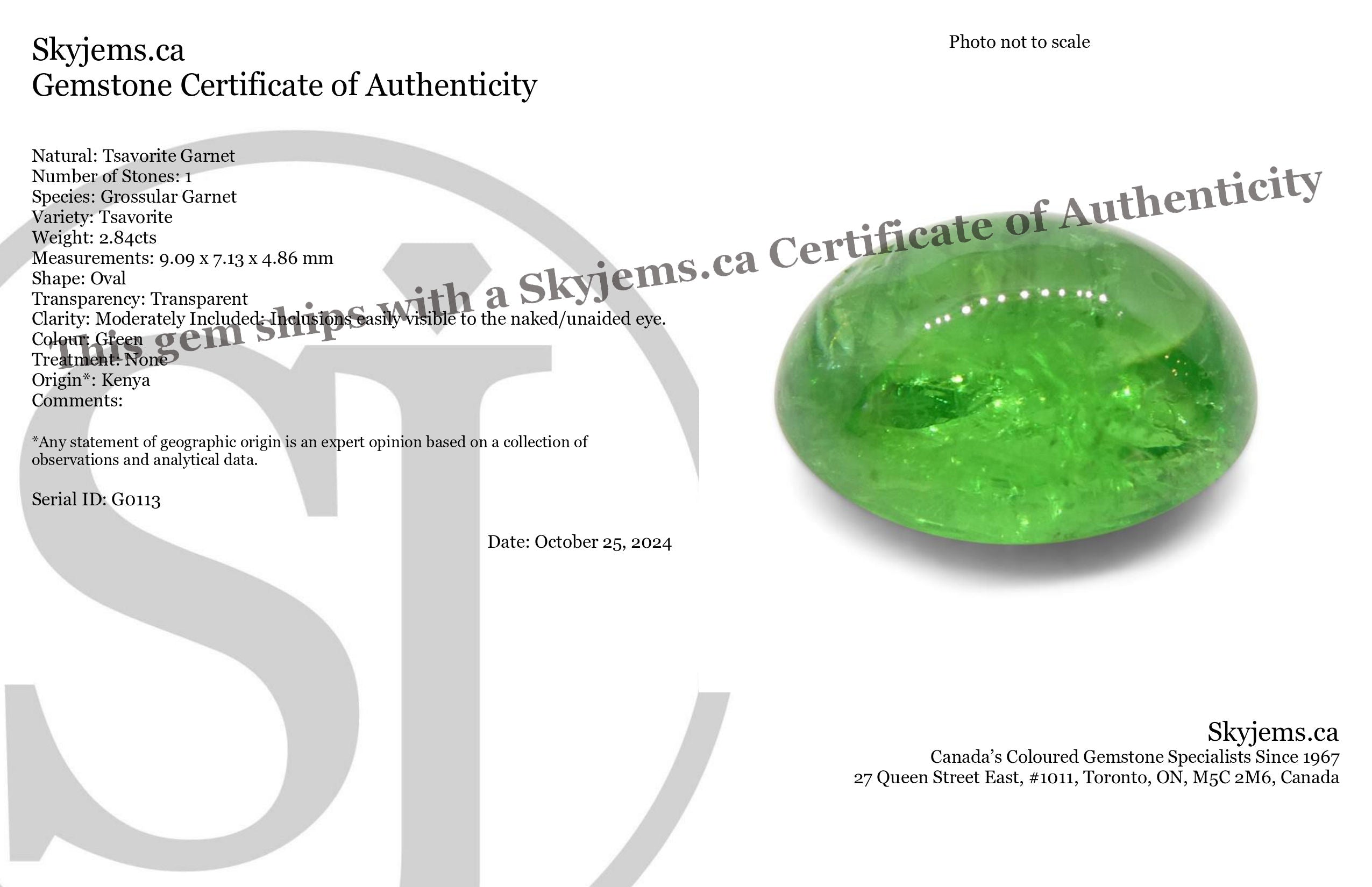 2.84ct Oval Cabochon Green Tsavorite Garnet from Kenya, Unheated - Skyjems Wholesale Gemstones