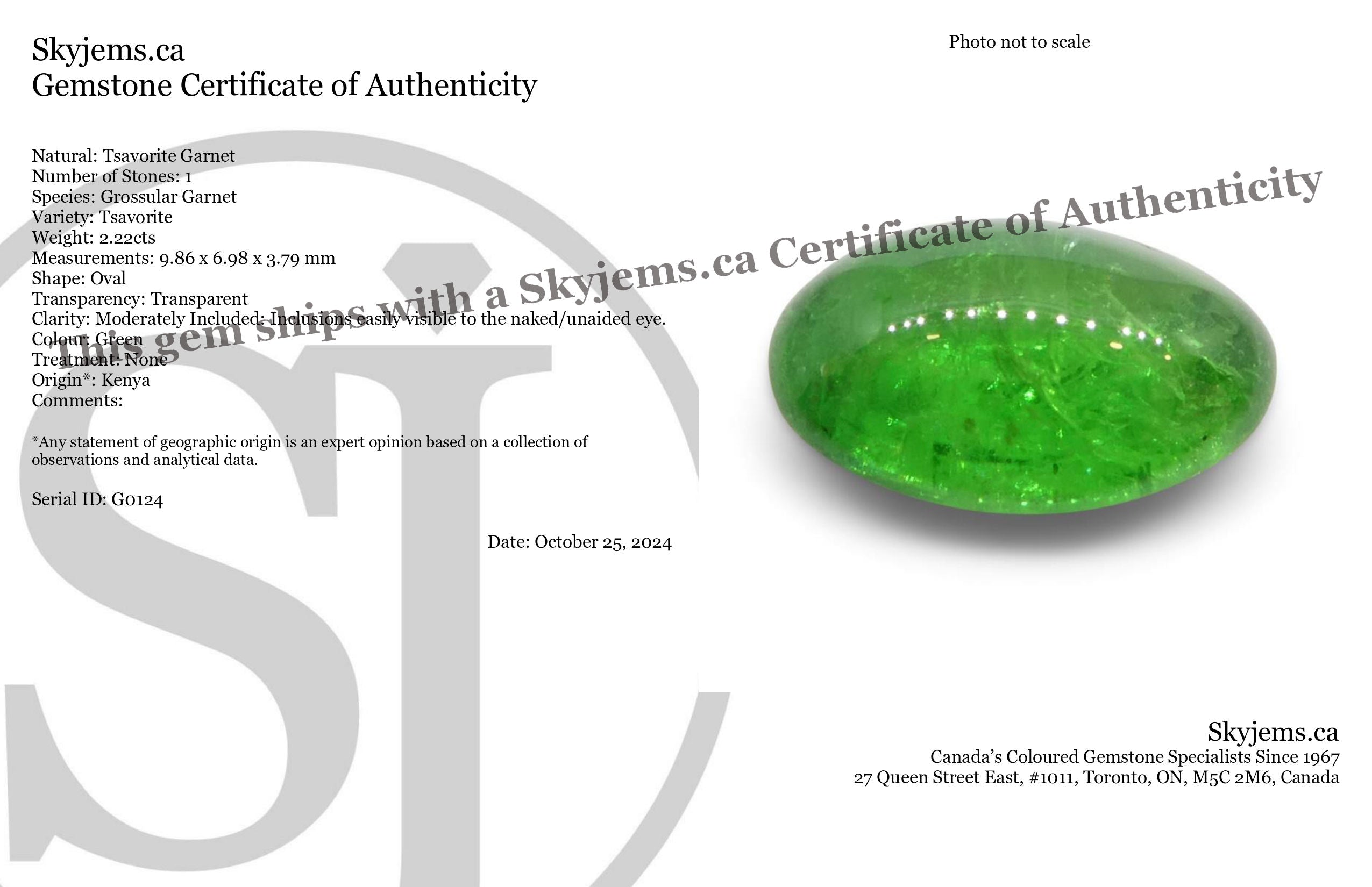 2.22ct Oval Cabochon Green Tsavorite Garnet from Kenya, Unheated - Skyjems Wholesale Gemstones