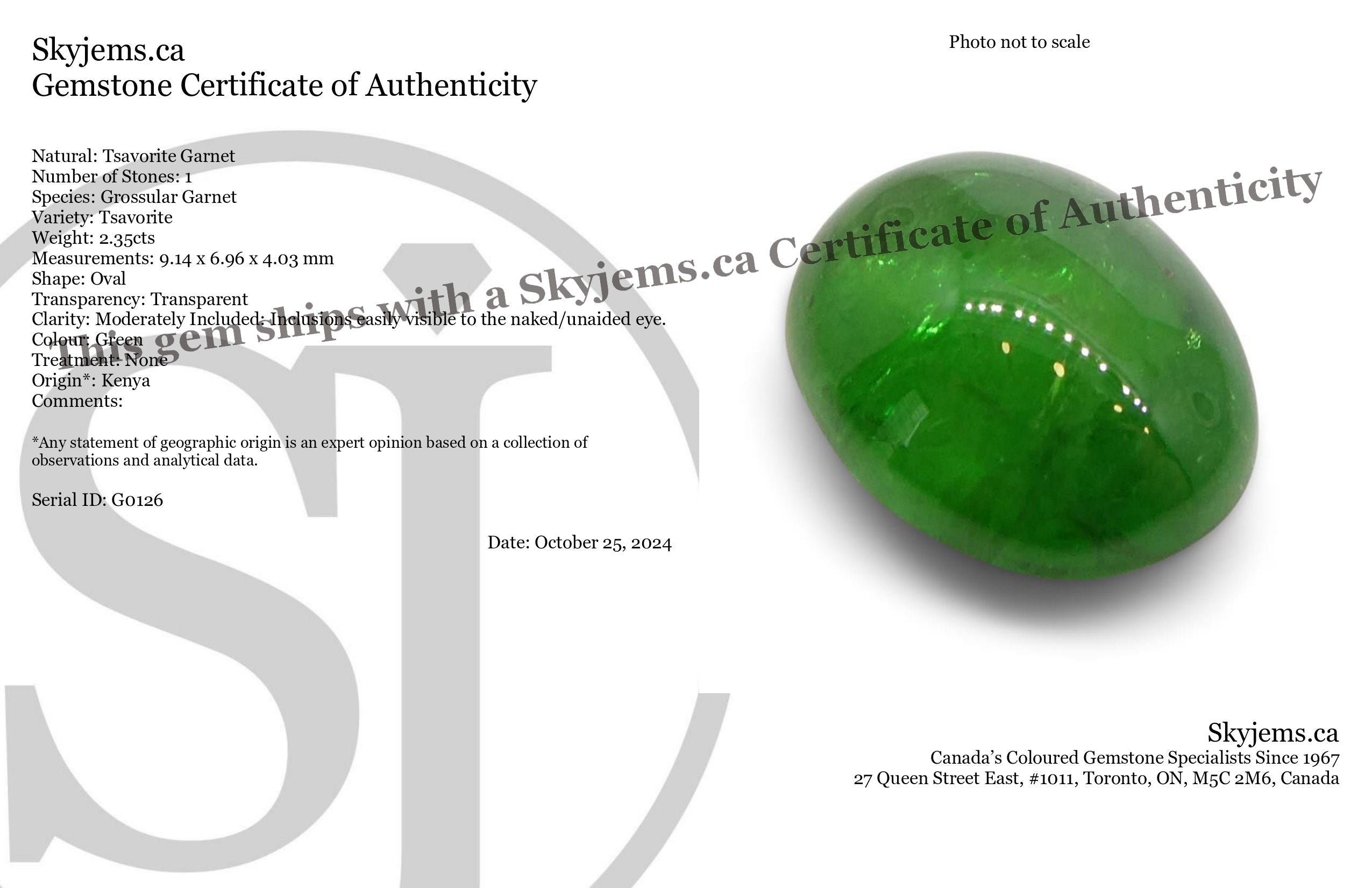 2.35ct Oval Cabochon Green Tsavorite Garnet from Kenya, Unheated - Skyjems Wholesale Gemstones