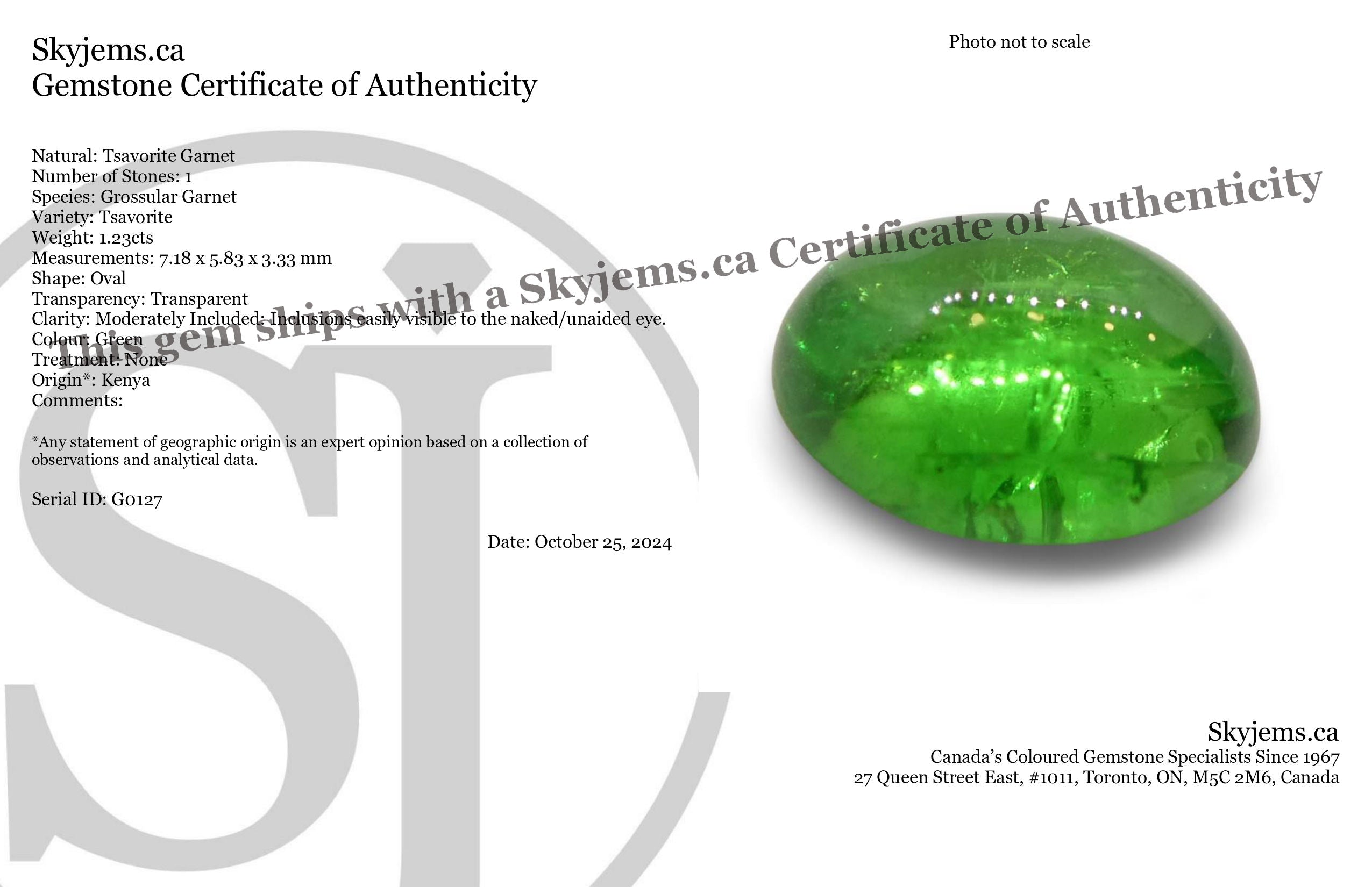 1.23ct Oval Cabochon Green Tsavorite Garnet from Kenya, Unheated - Skyjems Wholesale Gemstones