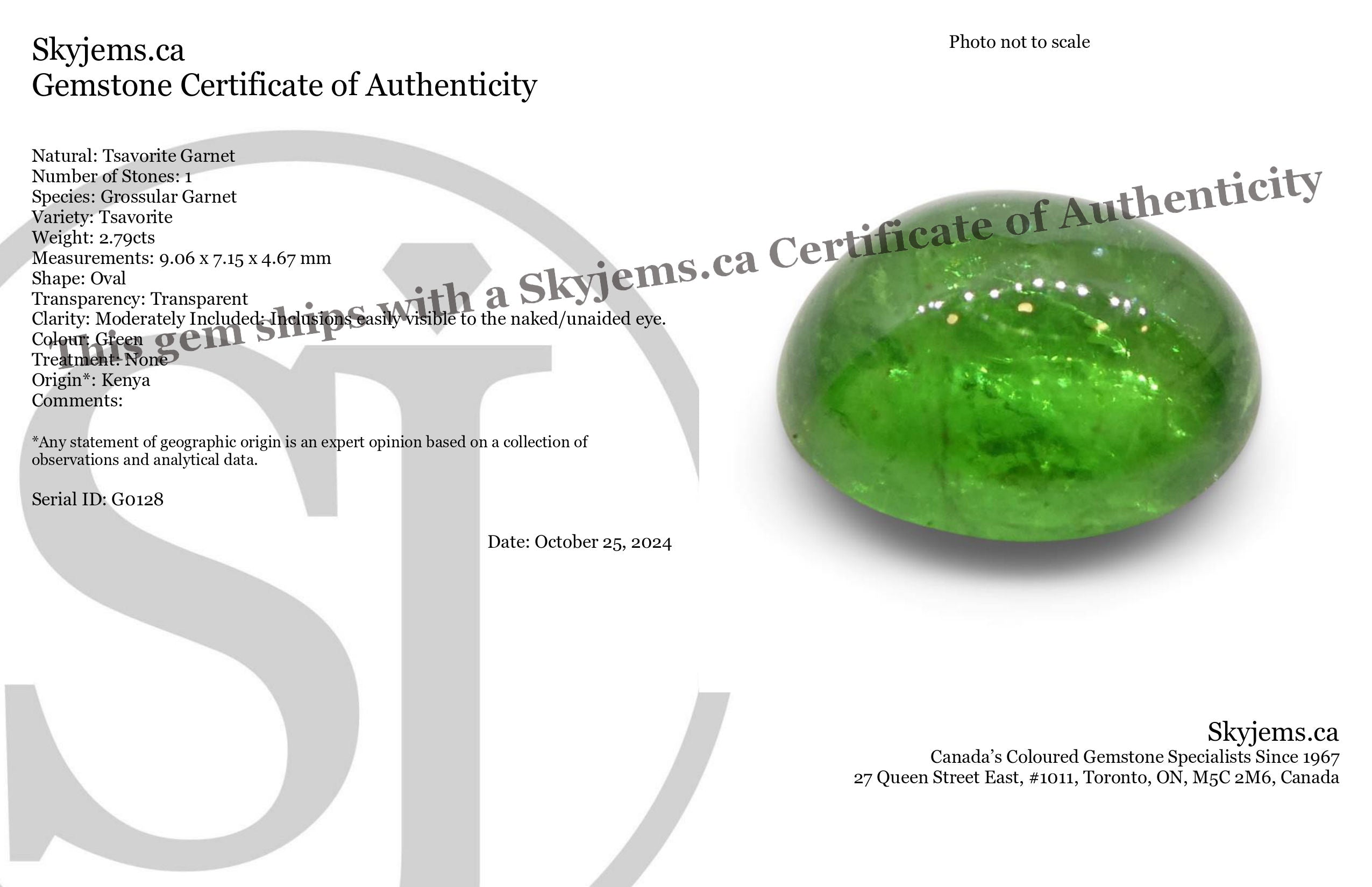 2.79ct Oval Cabochon Green Tsavorite Garnet from Kenya, Unheated - Skyjems Wholesale Gemstones