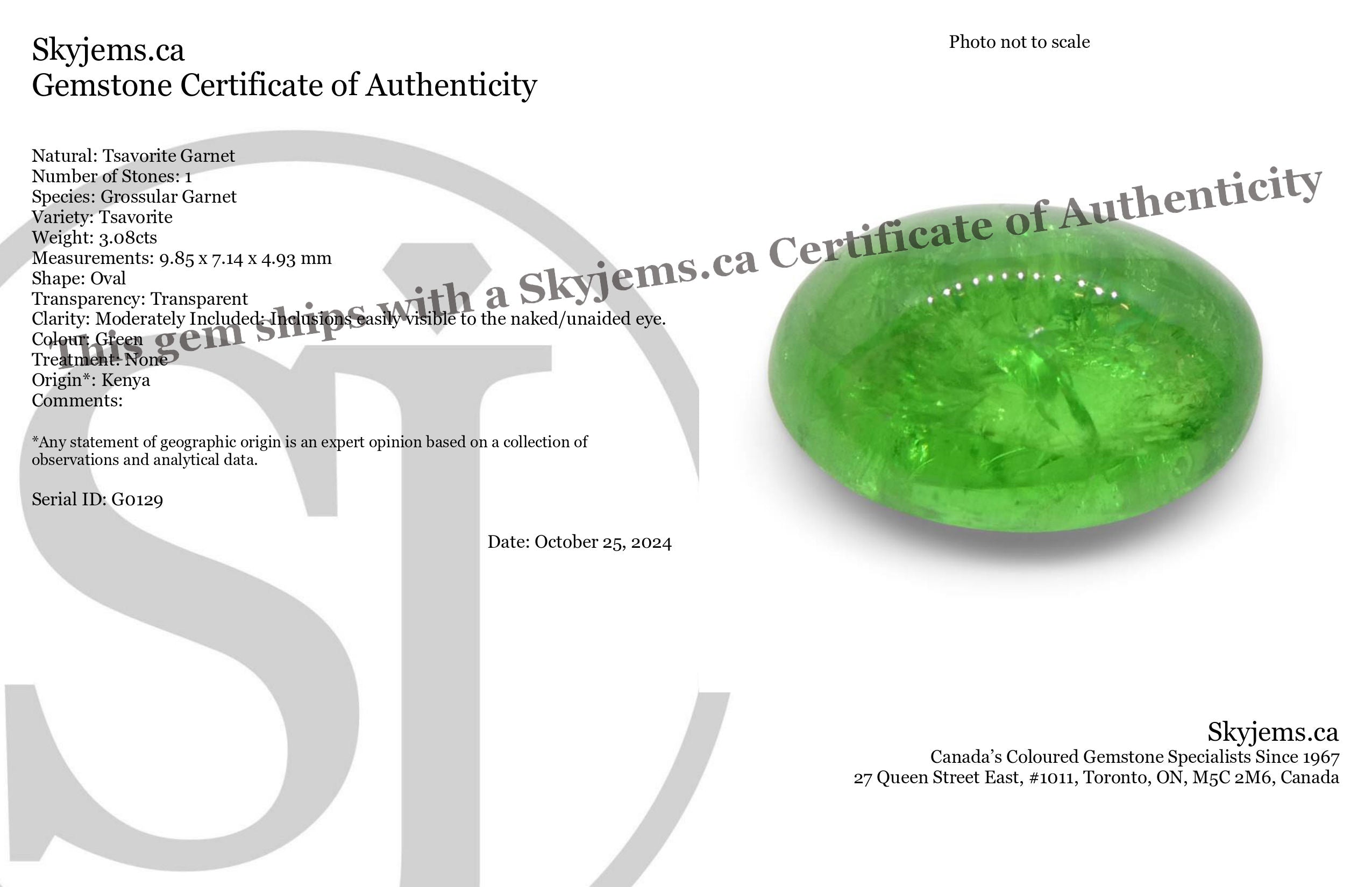 3.08ct Oval Cabochon Green Tsavorite Garnet from Kenya, Unheated - Skyjems Wholesale Gemstones