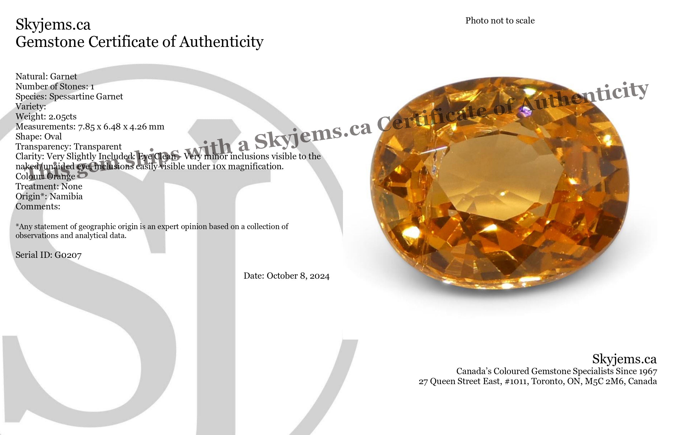 2.05ct Oval Fanta Orange Mandarin Spessartite/Spessartine Garnet from Namibia - Skyjems Wholesale Gemstones
