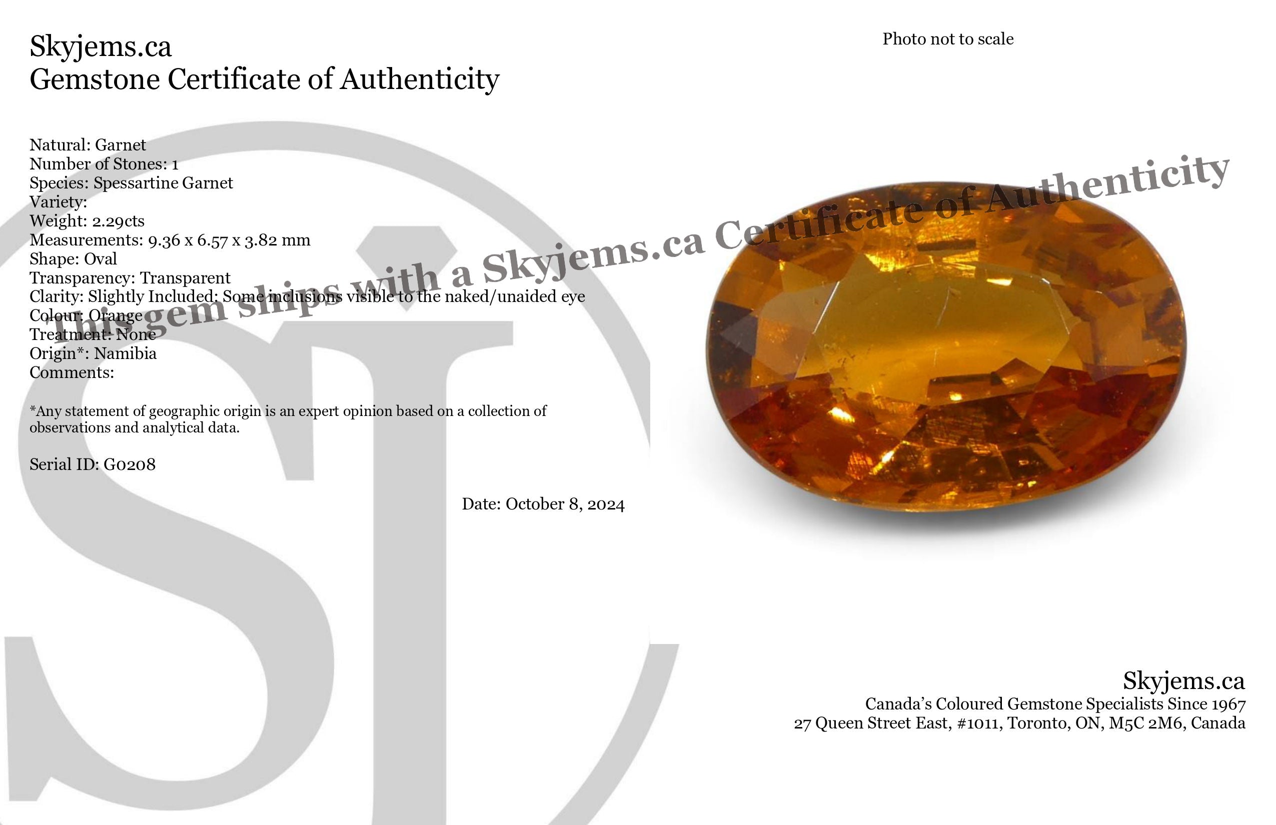 2.29ct Oval Fanta Orange Mandarin Spessartite/Spessartine Garnet from Namibia - Skyjems Wholesale Gemstones